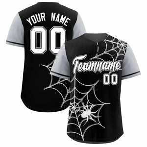 Custom Black-Gray Spider Web Pattern Raglan Sleeves Authentic Baseball Jersey