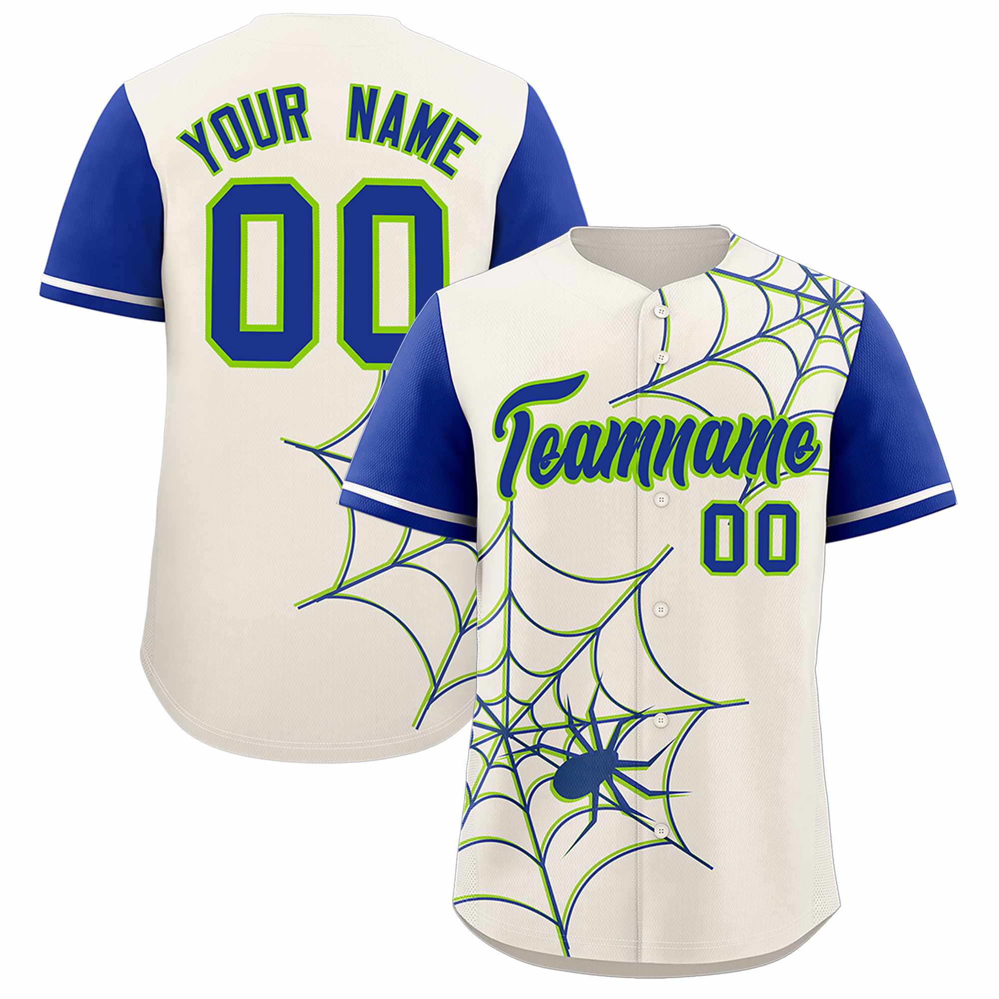 Custom Cream-Royal Spider Web Pattern Raglan Sleeves Authentic Baseball Jersey