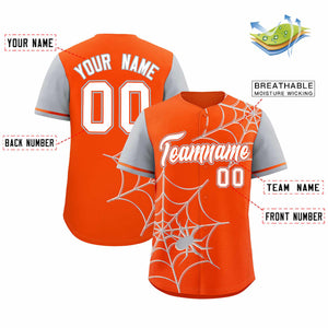 Custom Orange-Gray Spider Web Pattern Raglan Sleeves Authentic Baseball Jersey