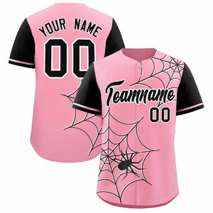 Custom Light Pink-Black Spider Web Pattern Raglan Sleeves Authentic Baseball Jersey