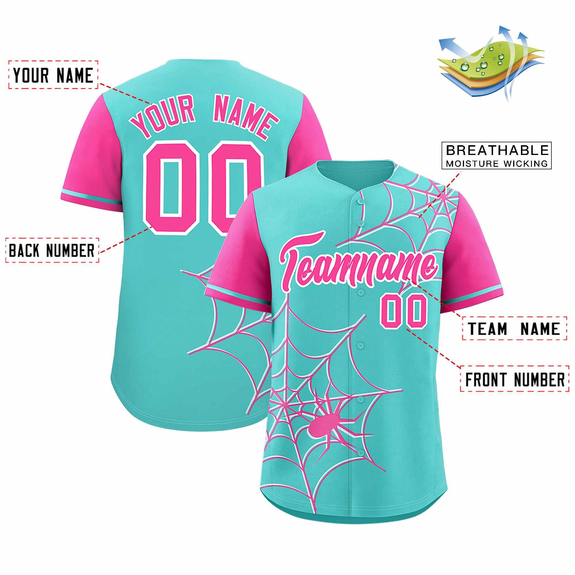 Custom Bright Green-Pink Spider Web Pattern Raglan Sleeves Authentic Baseball Jersey