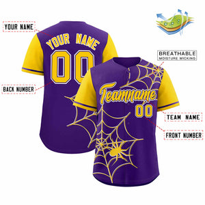 Custom Purple-Gold Spider Web Pattern Raglan Sleeves Authentic Baseball Jersey