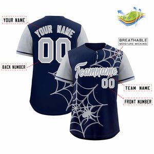 Custom Navy-Gray Spider Web Pattern Raglan Sleeves Authentic Baseball Jersey