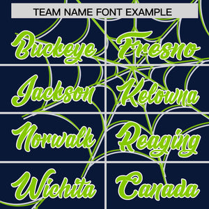 Custom Navy-Neon Green Spider Web Pattern Raglan Sleeves Authentic Baseball Jersey