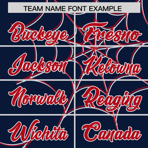 Custom Navy Red Spider Web Pattern Raglan Sleeves Authentic Baseball Jersey