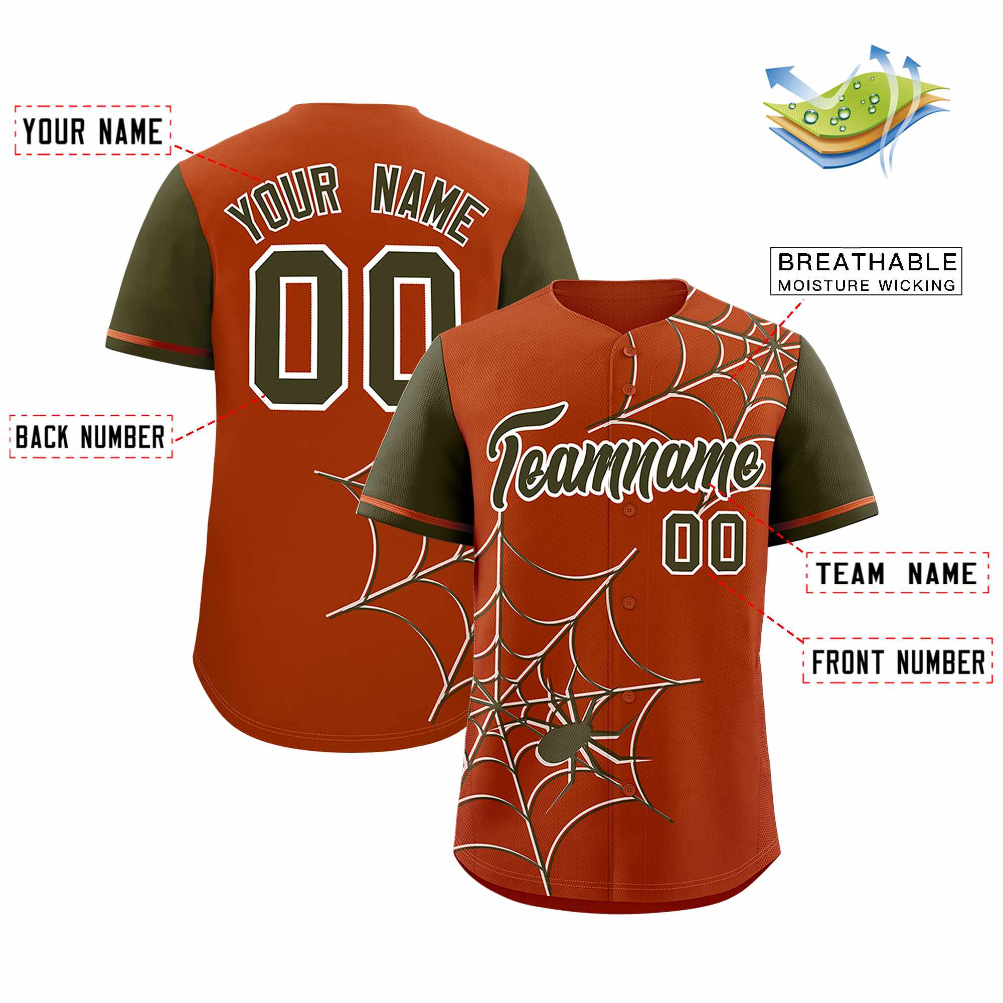 Custom Texas Orange-Olive Spider Web Pattern Raglan Sleeves Authentic Baseball Jersey