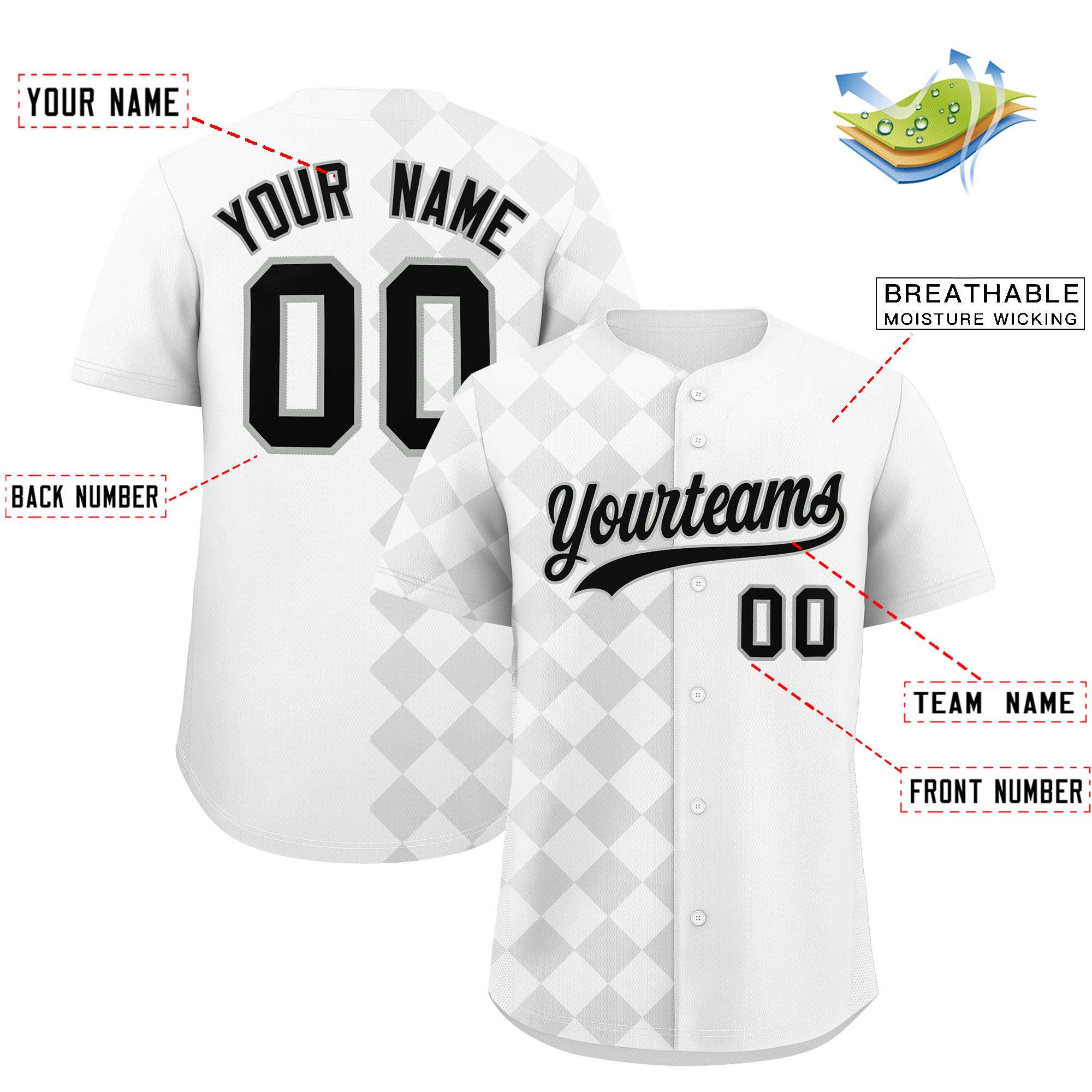 Custom White Rhombus Design Authentic Baseball Jersey