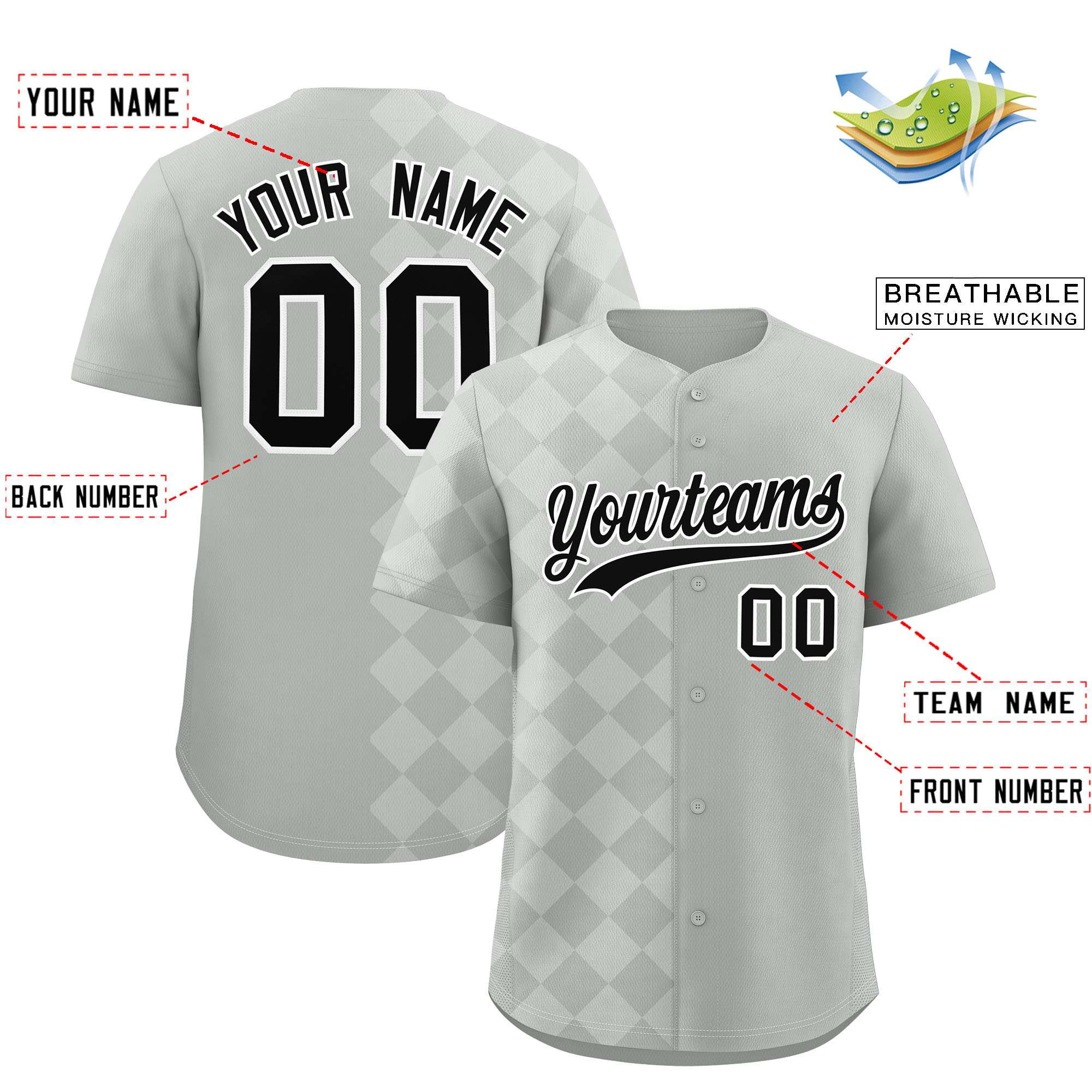 Custom Gray Rhombus Design Authentic Baseball Jersey