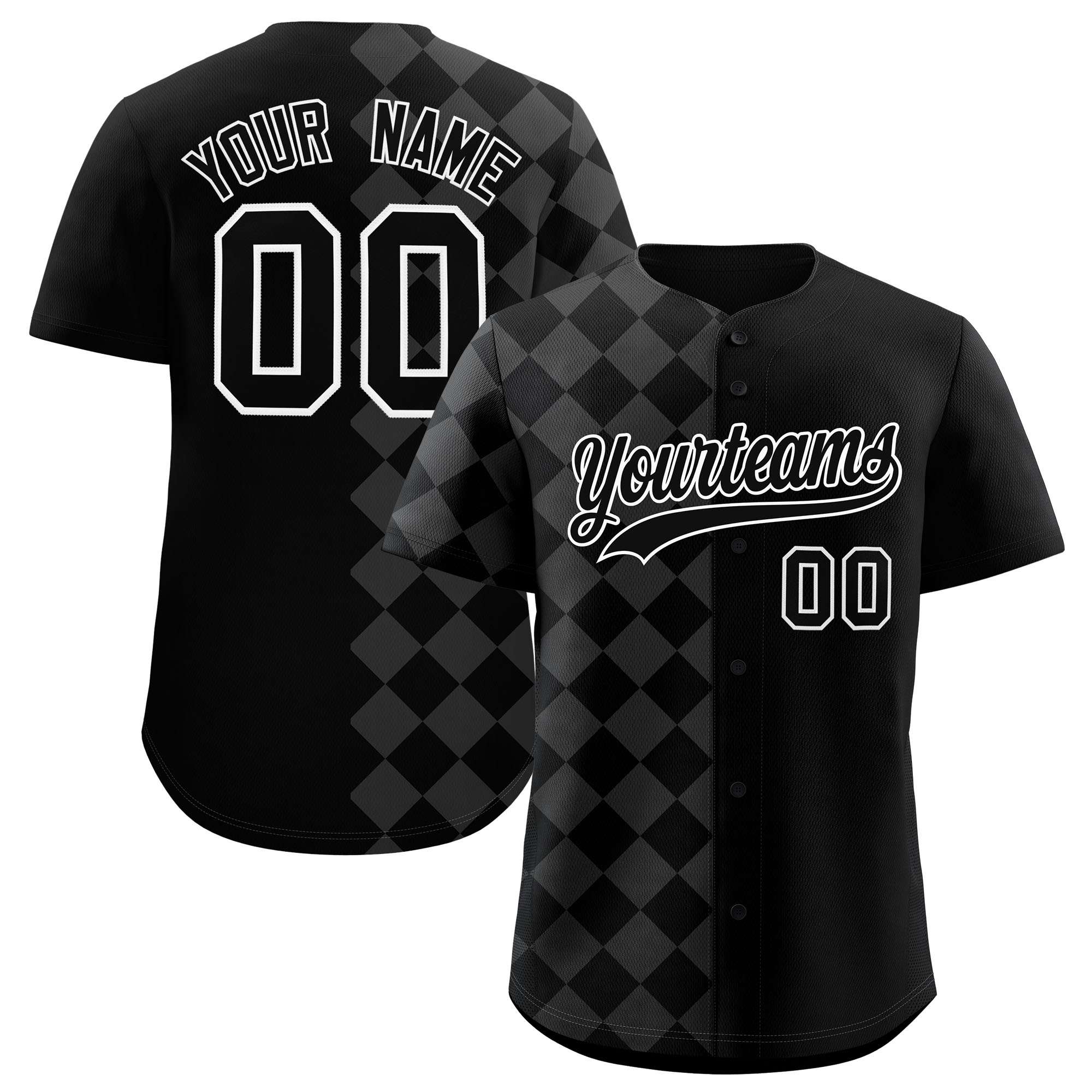 Custom Black Rhombus Design Authentic Baseball Jersey