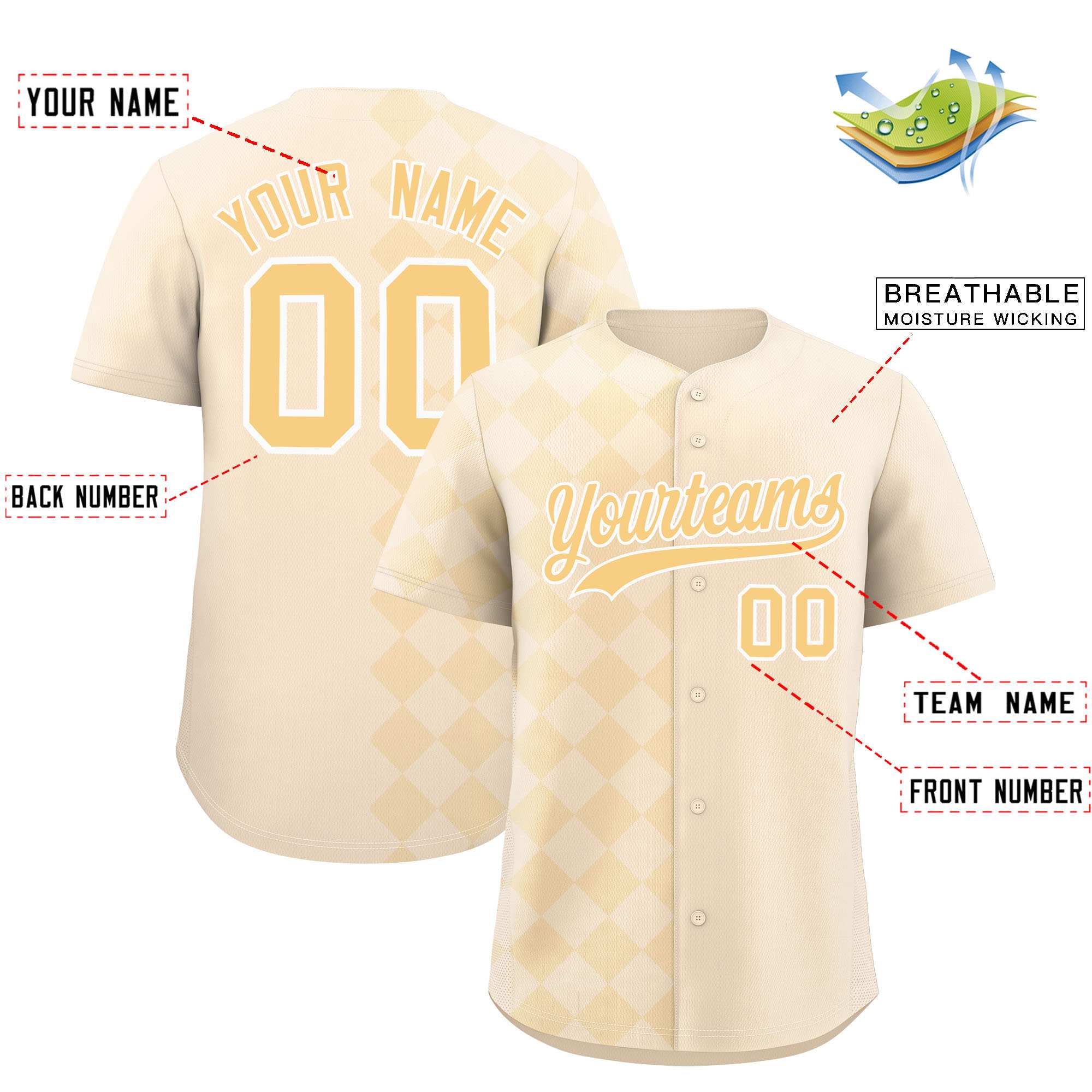 Custom Cream Rhombus Design Authentic Baseball Jersey