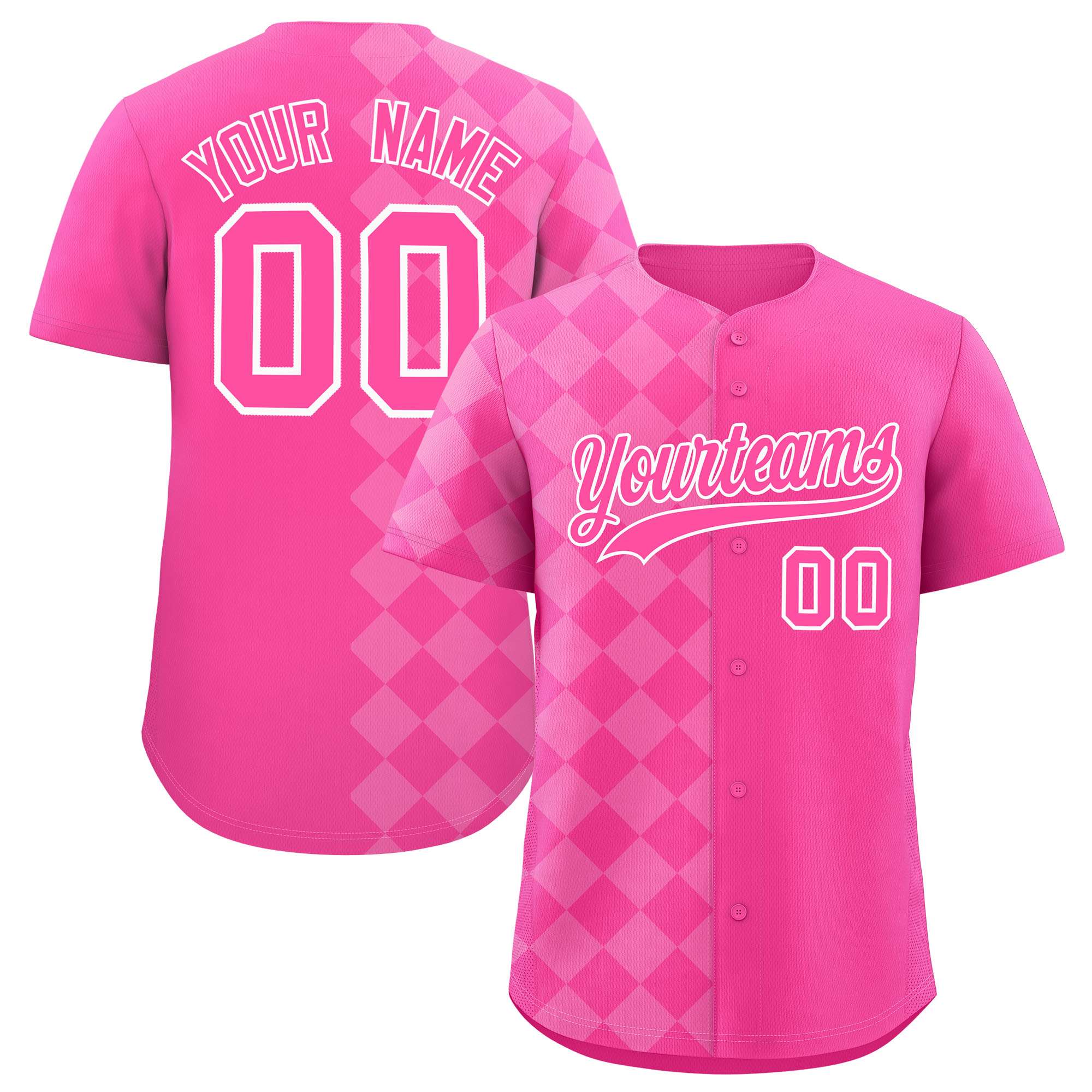 Custom Pink Rhombus Design Authentic Baseball Jersey