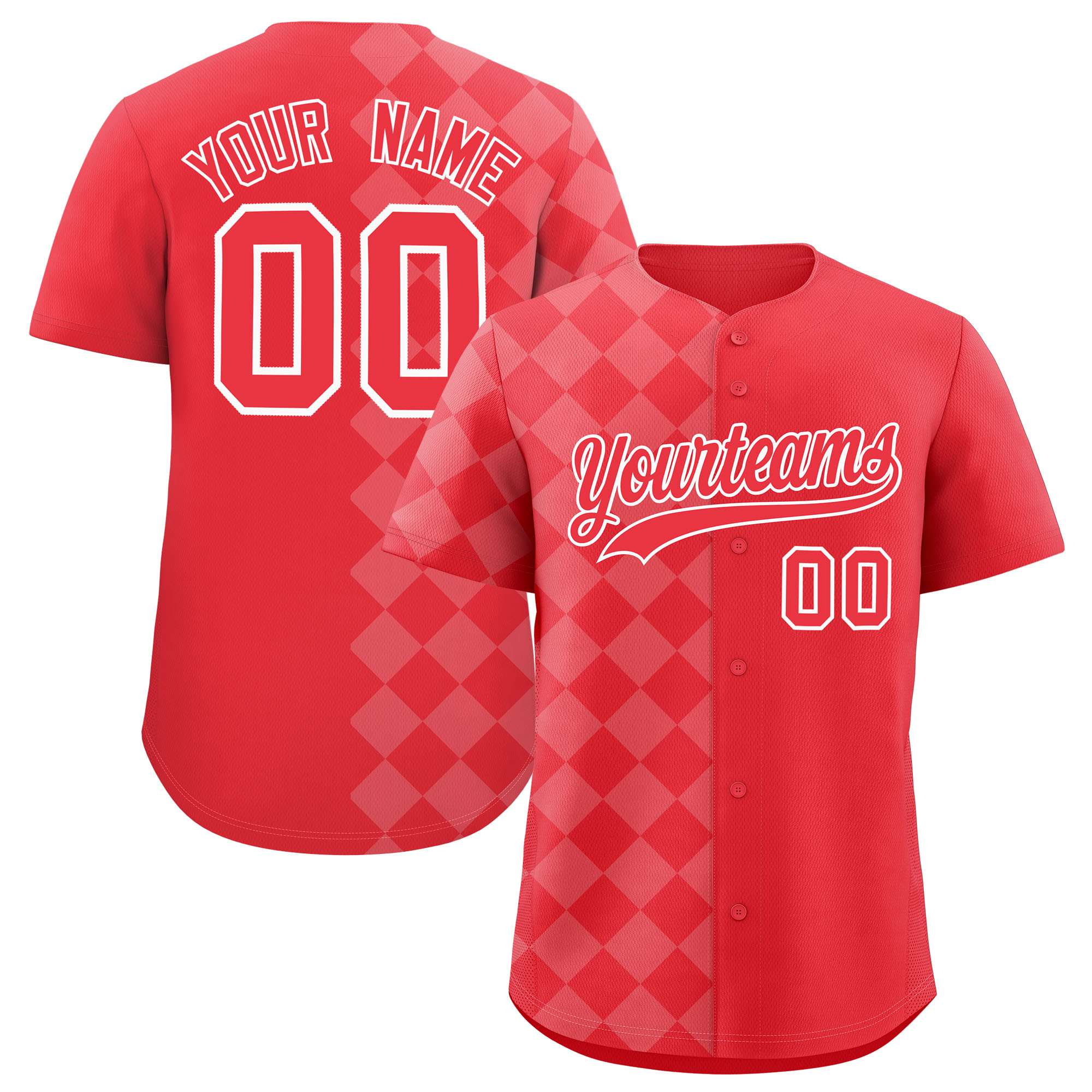 Custom Light Red Rhombus Design Authentic Baseball Jersey