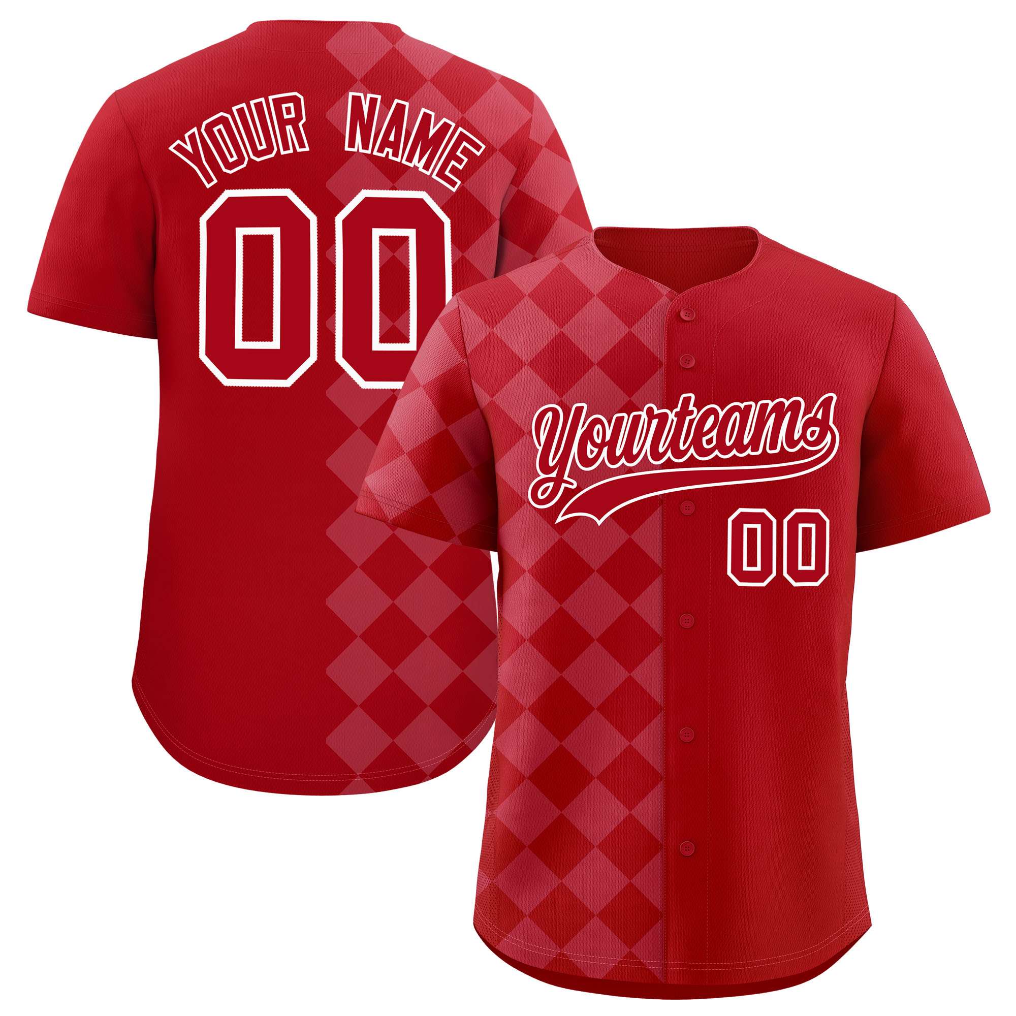 Custom Red Rhombus Design Authentic Baseball Jersey