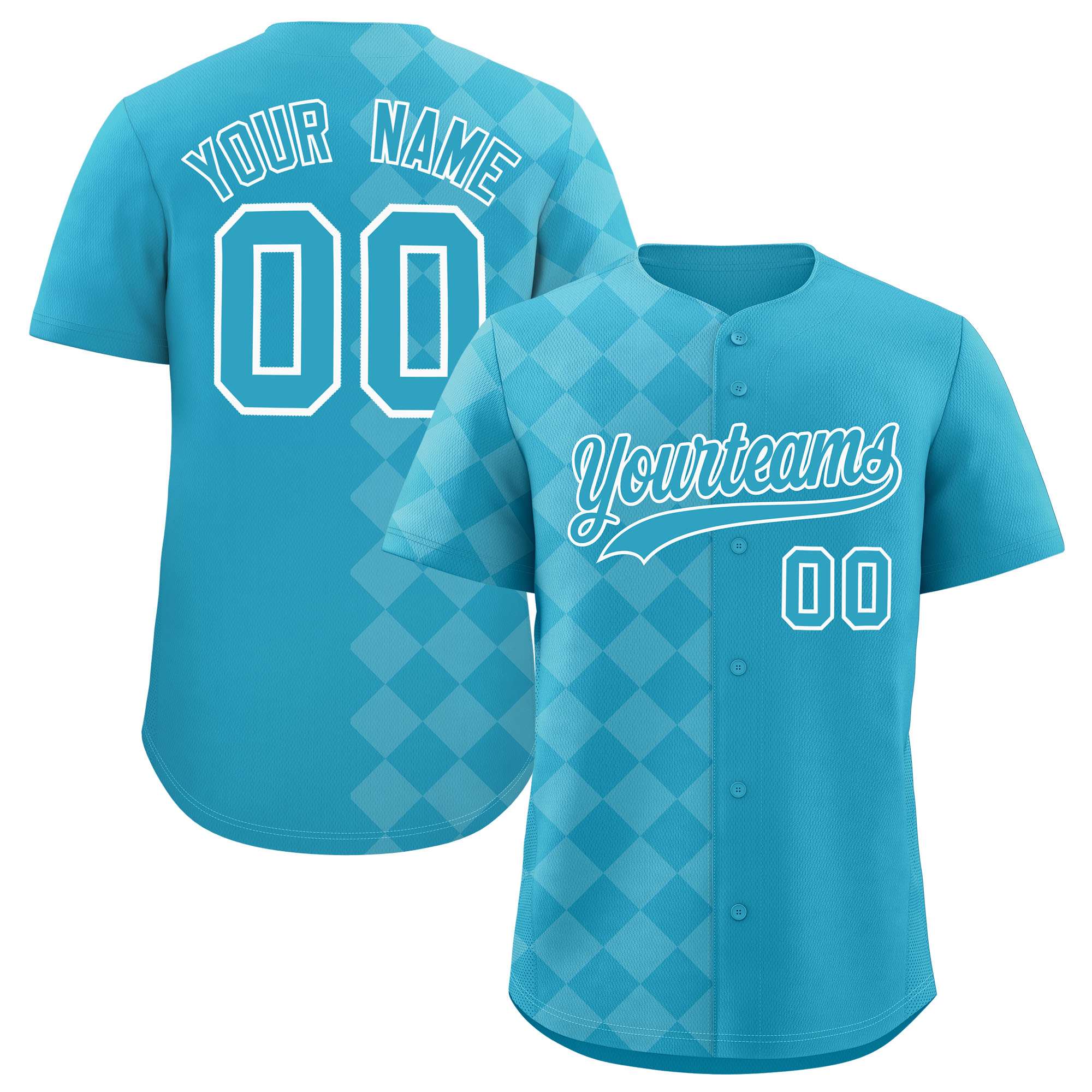 Custom Sky Blue Rhombus Design Authentic Baseball Jersey