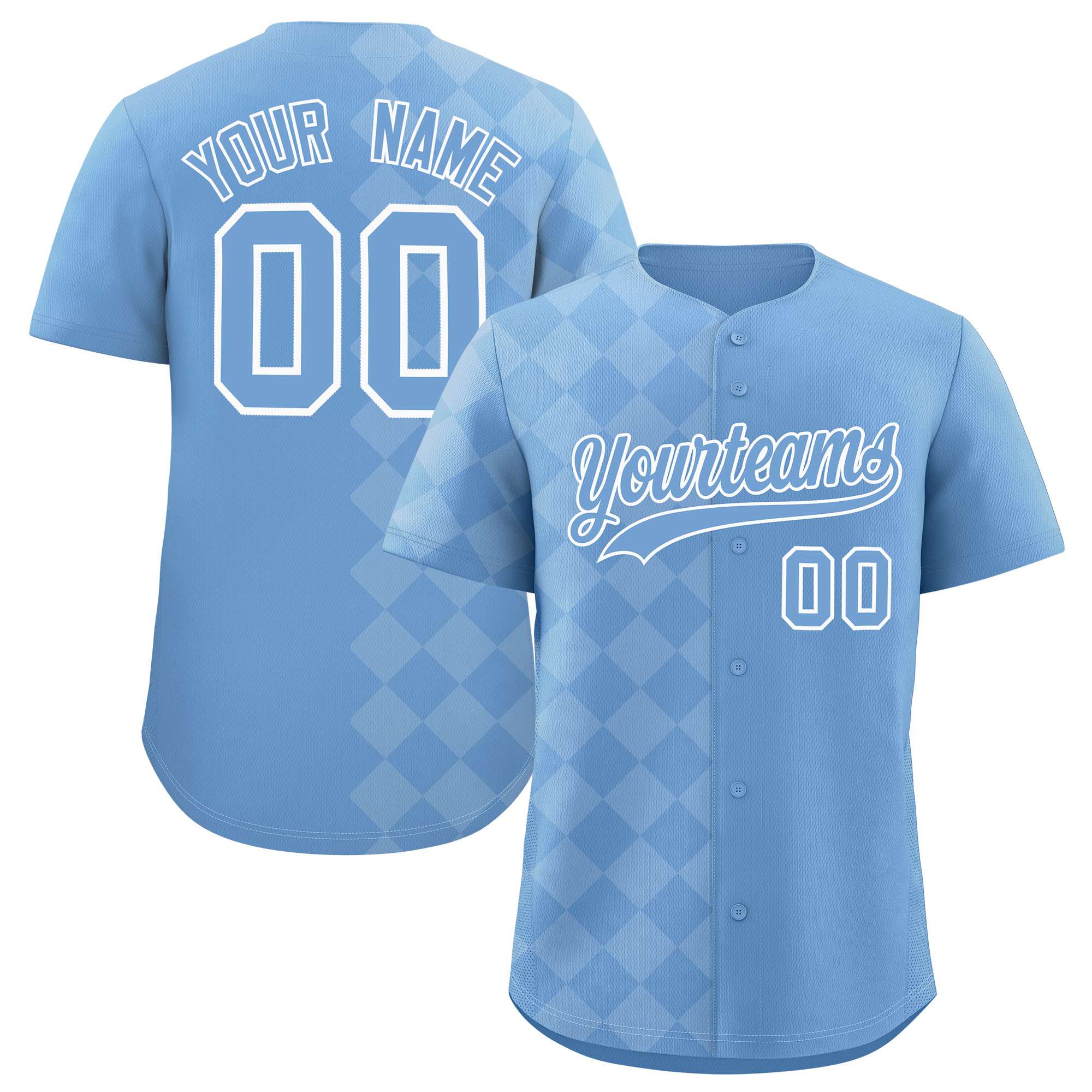 Custom Powder Blue Rhombus Design Authentic Baseball Jersey