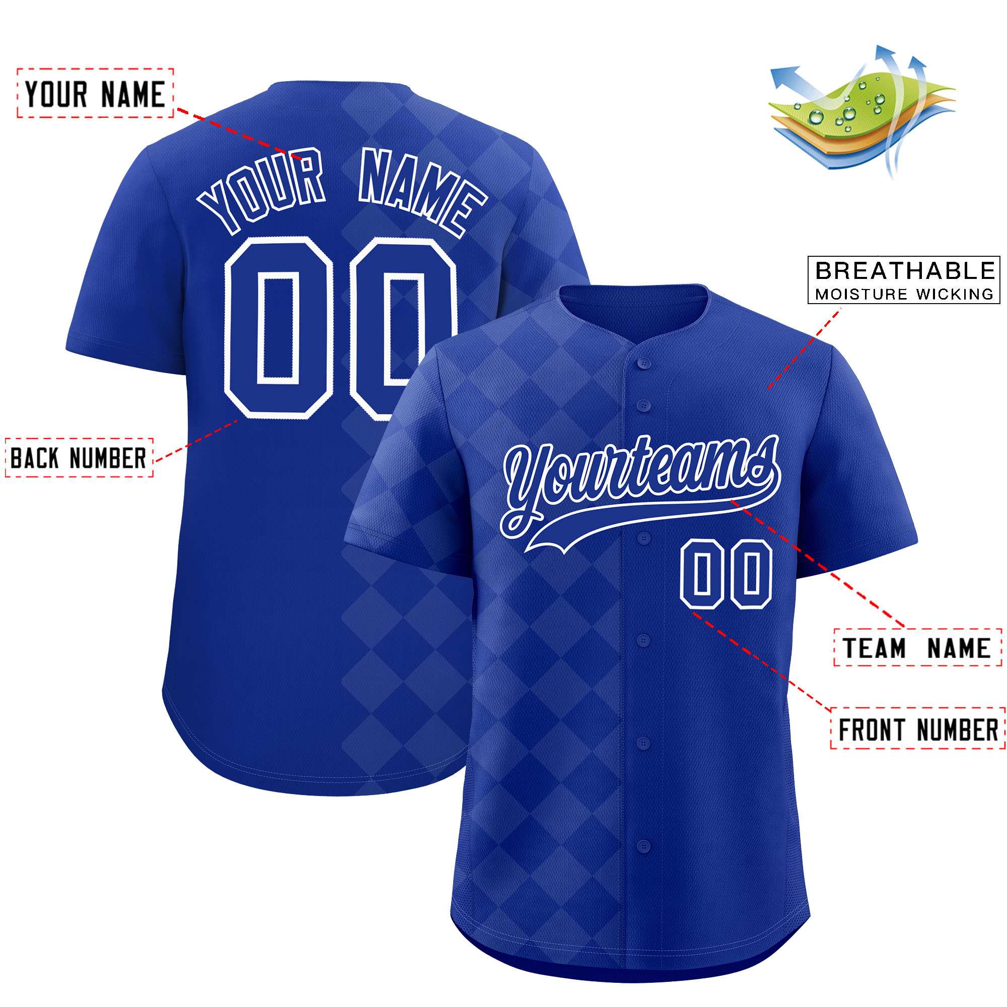 Custom Royal Rhombus Design Authentic Baseball Jersey