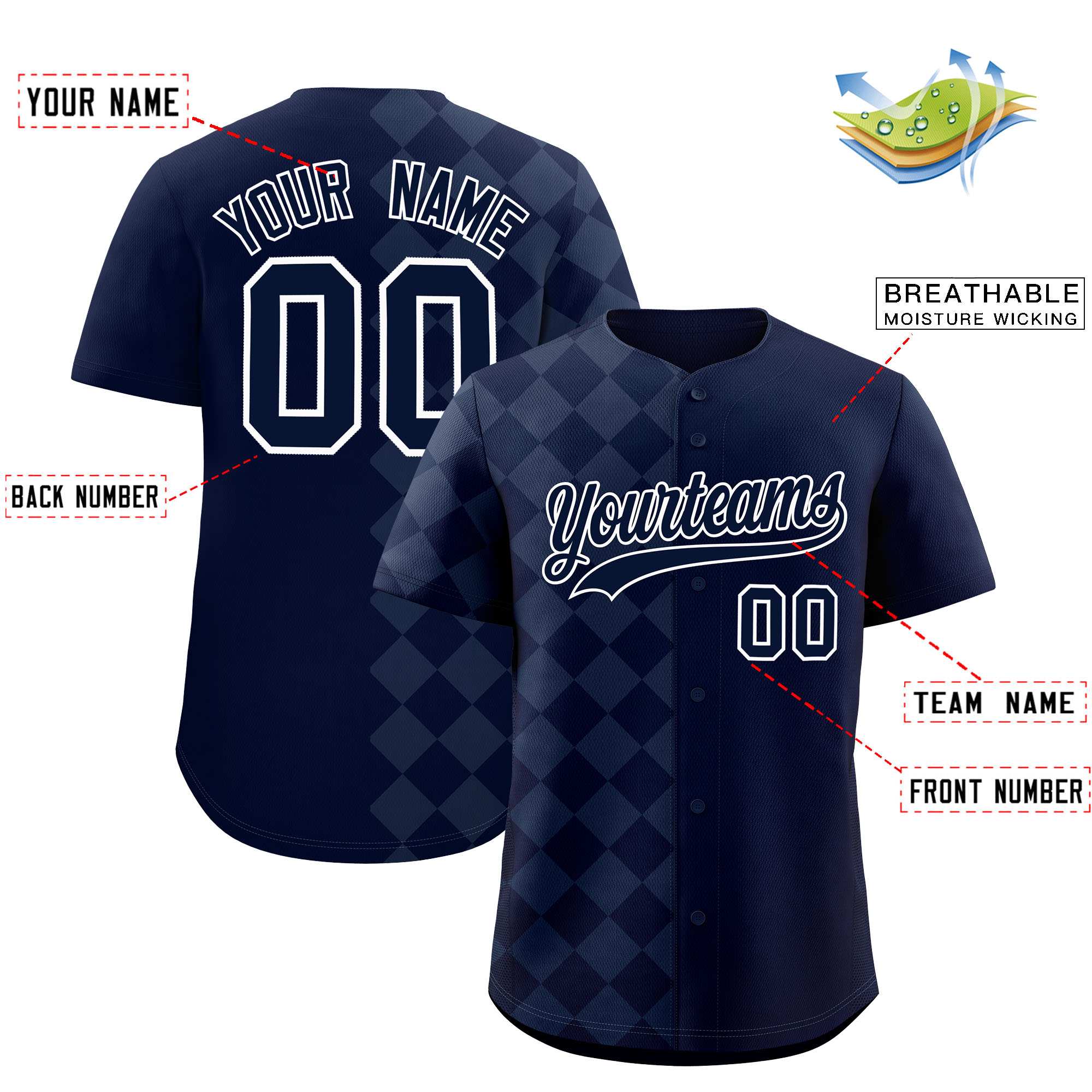 Custom Navy Rhombus Design Authentic Baseball Jersey