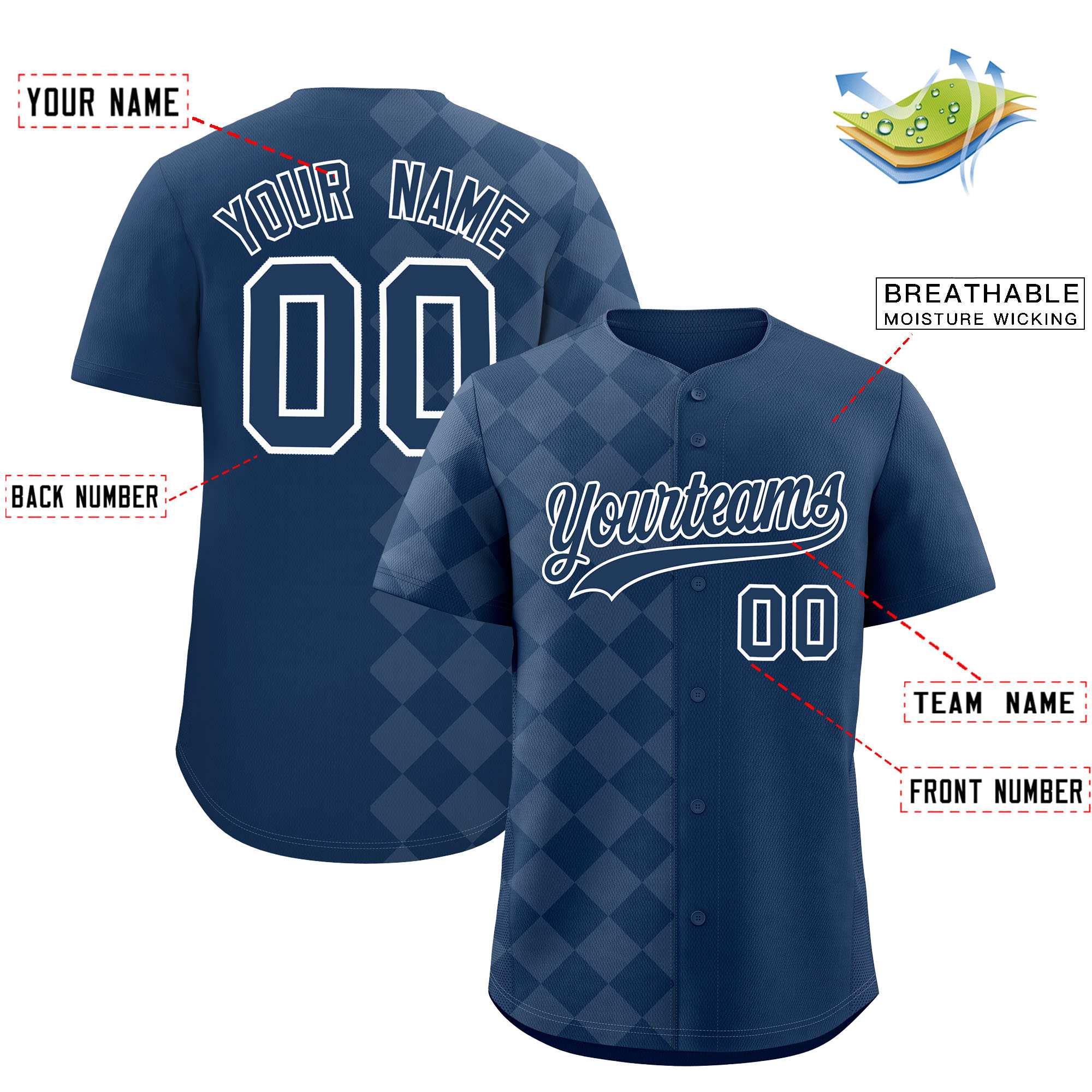 Custom Midnight Blue Rhombus Design Authentic Baseball Jersey