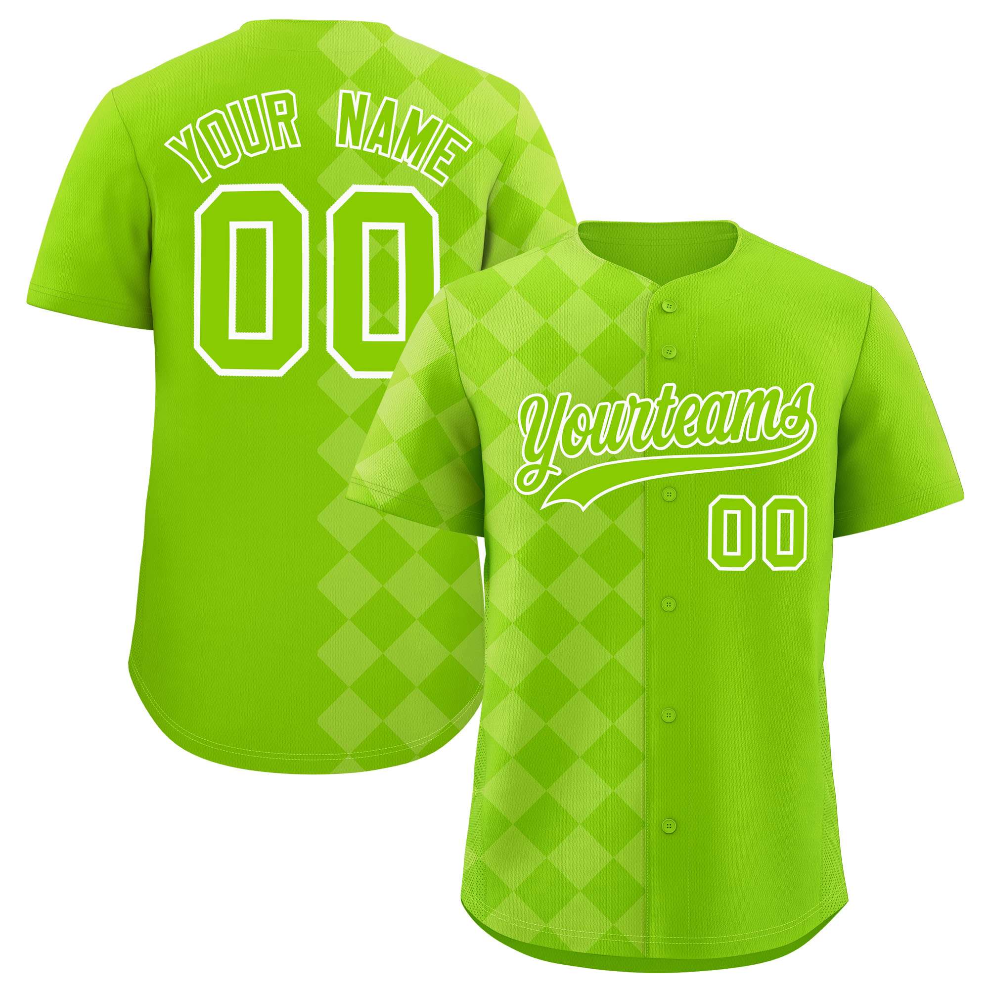 Custom Neon Green Rhombus Design Authentic Baseball Jersey