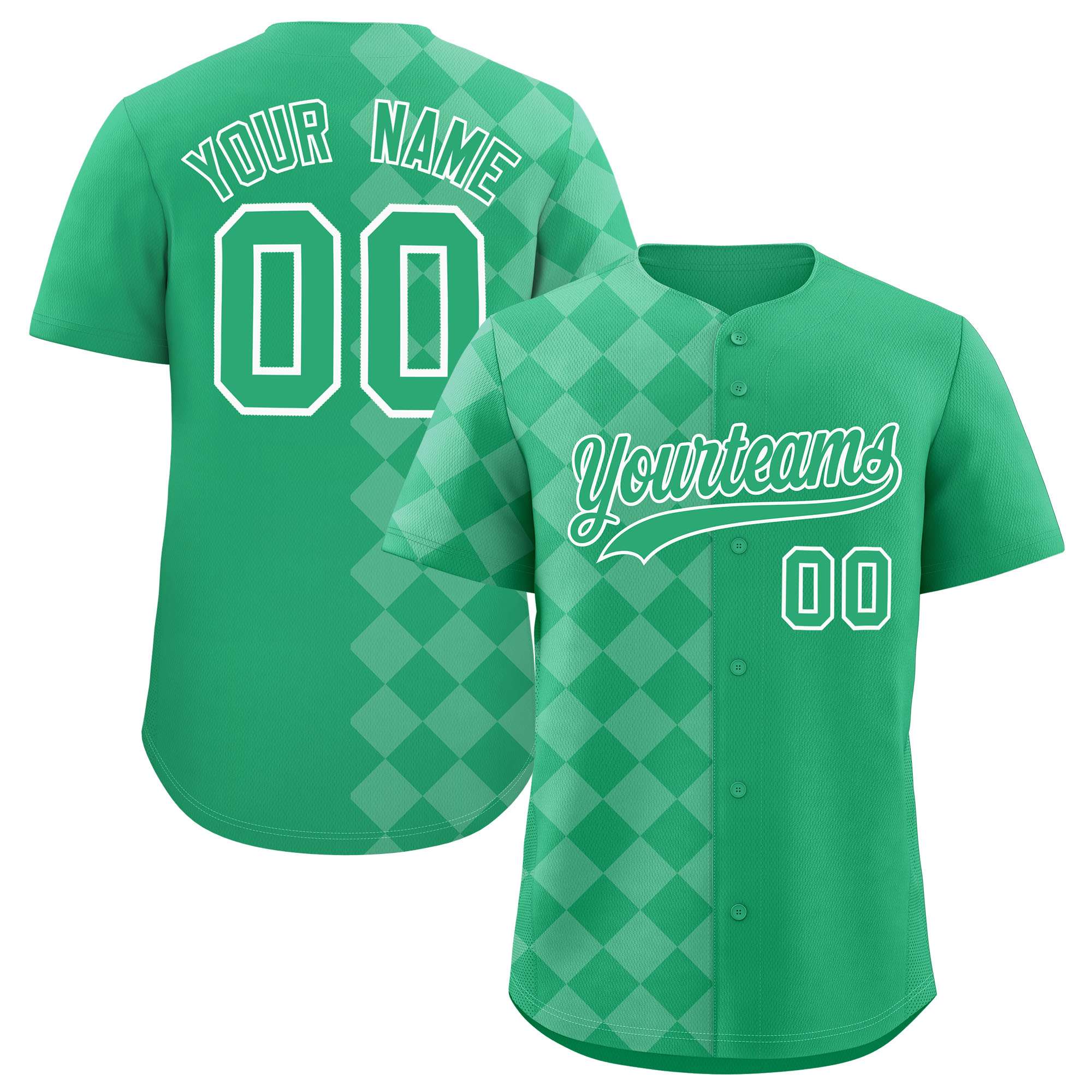 Custom Green Rhombus Design Authentic Baseball Jersey