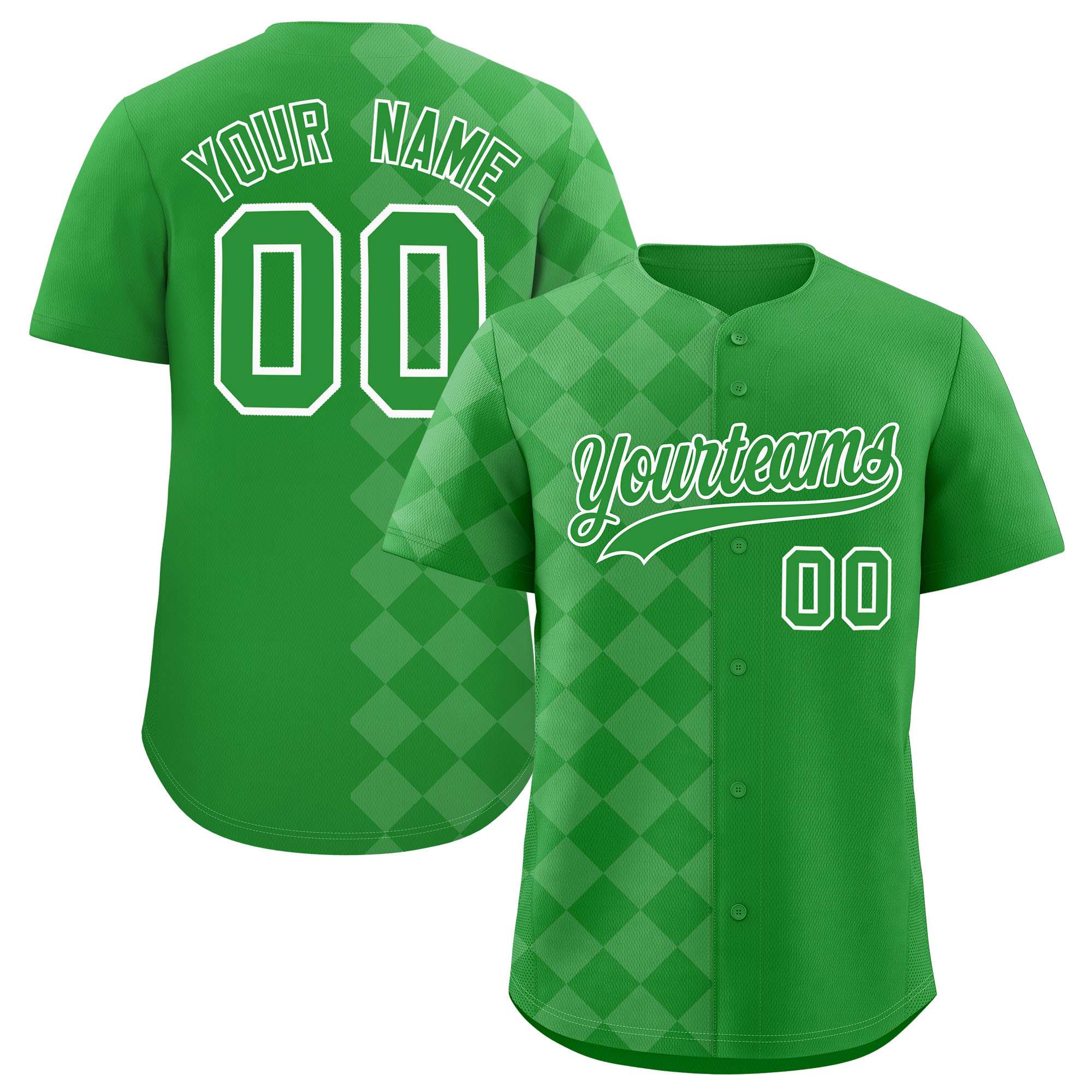 Custom Light Green Rhombus Design Authentic Baseball Jersey