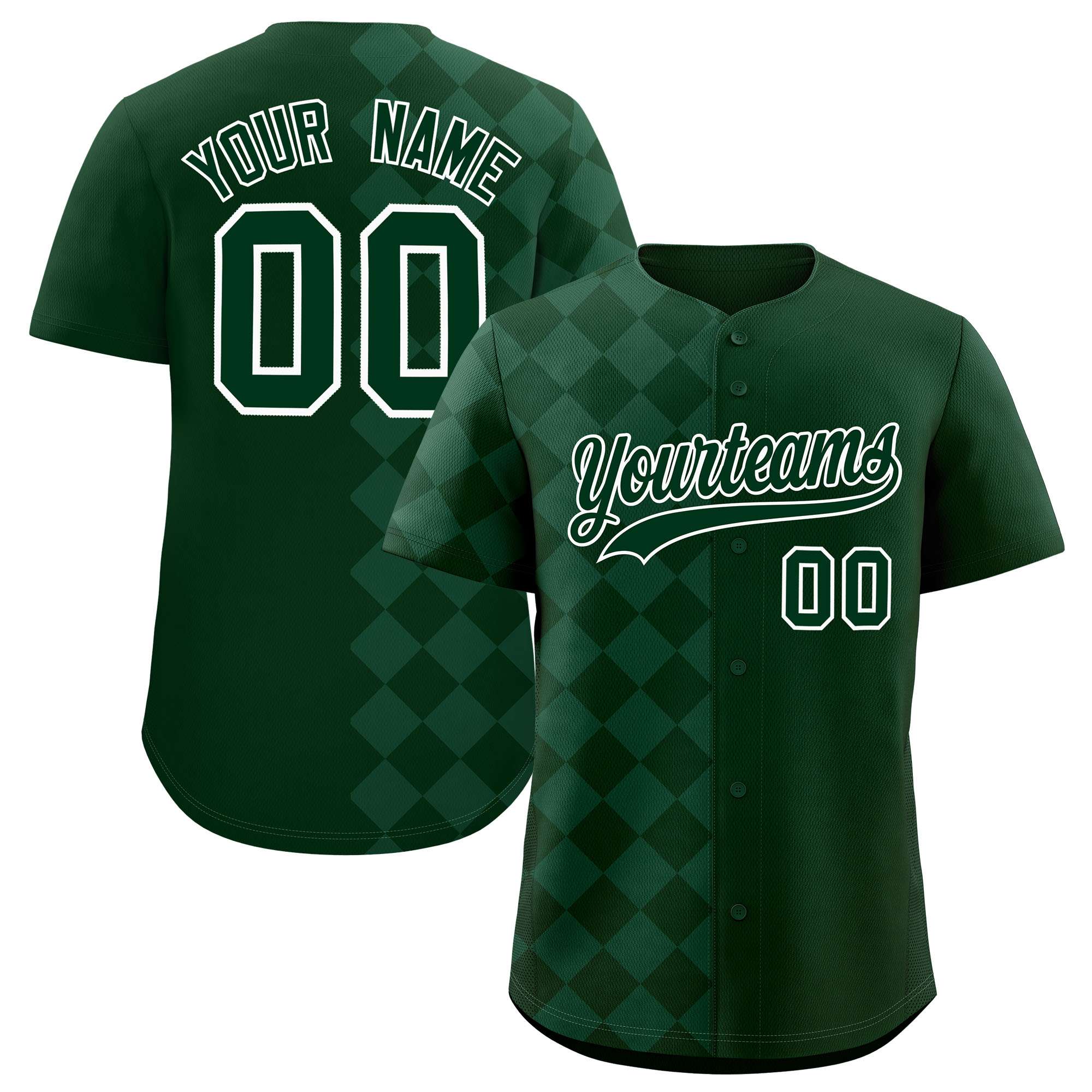 Custom Green Rhombus Design Authentic Baseball Jersey