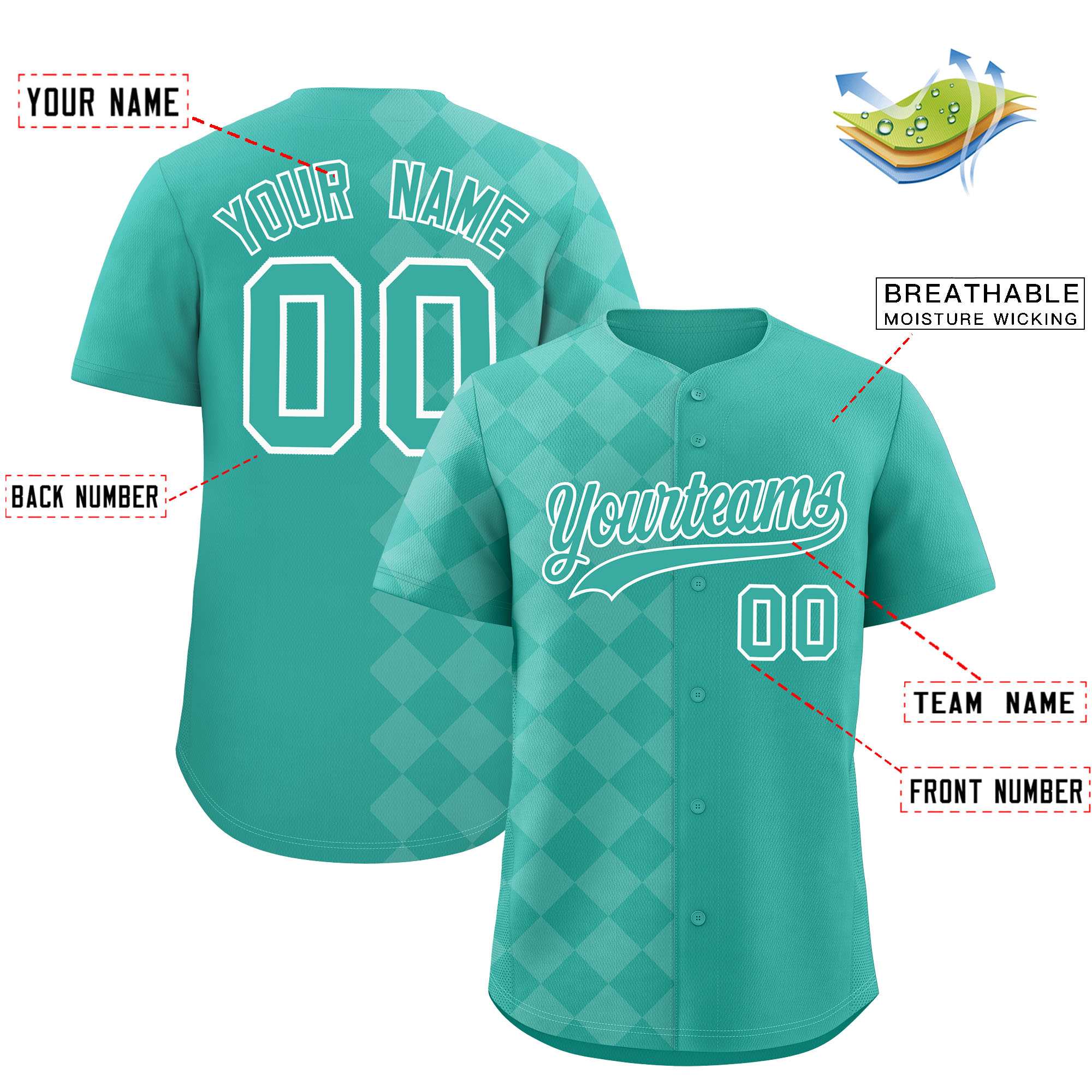 Custom Bright Green Rhombus Design Authentic Baseball Jersey