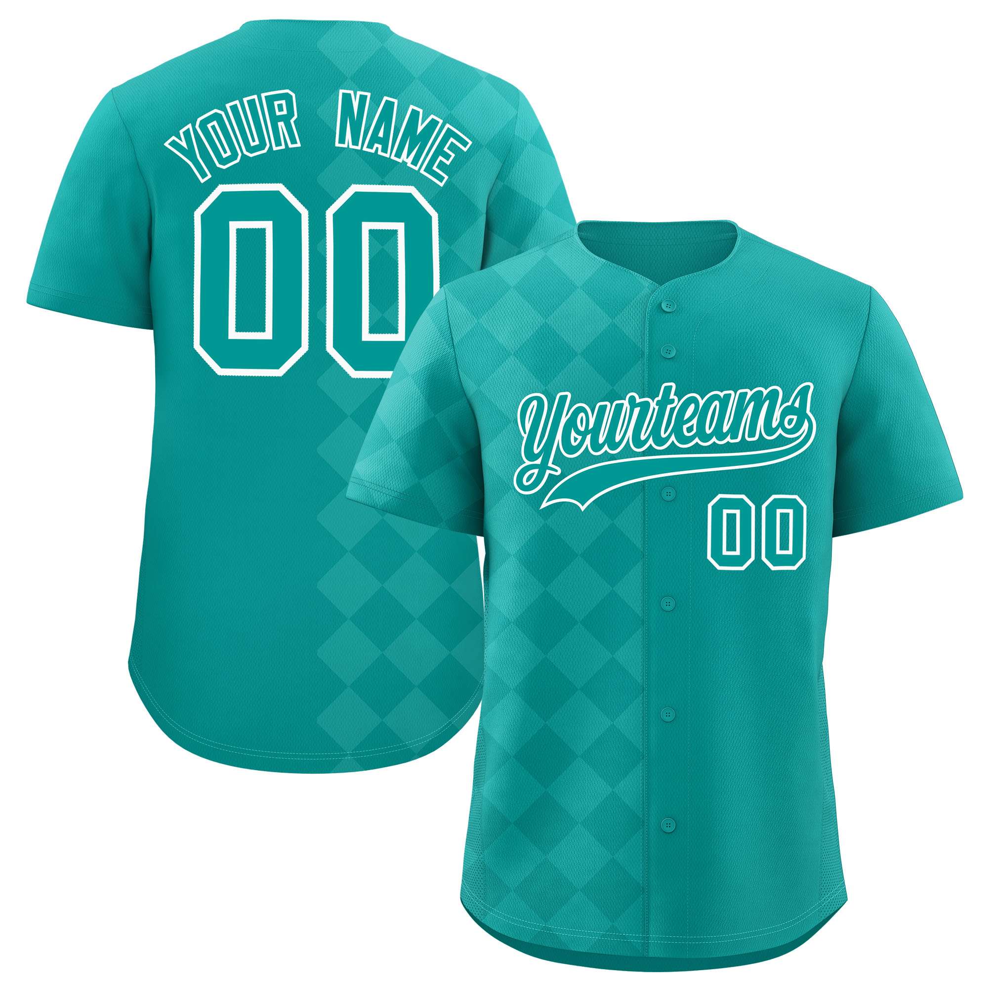 Custom Aqua Rhombus Design Authentic Baseball Jersey