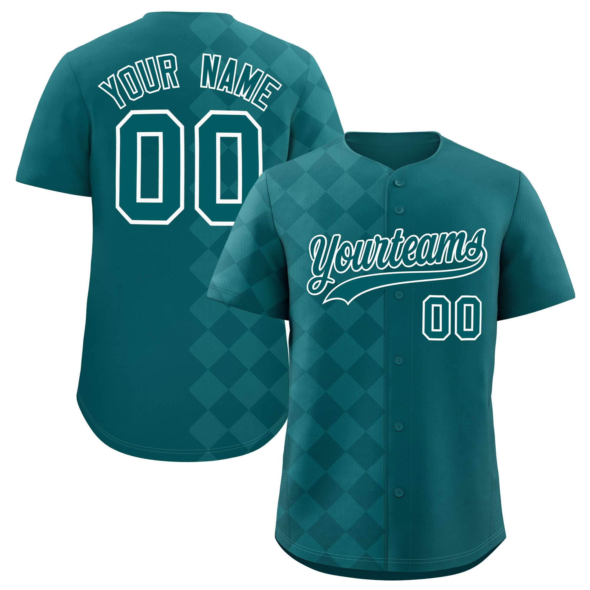 Custom Aqua Rhombus Design Authentic Baseball Jersey