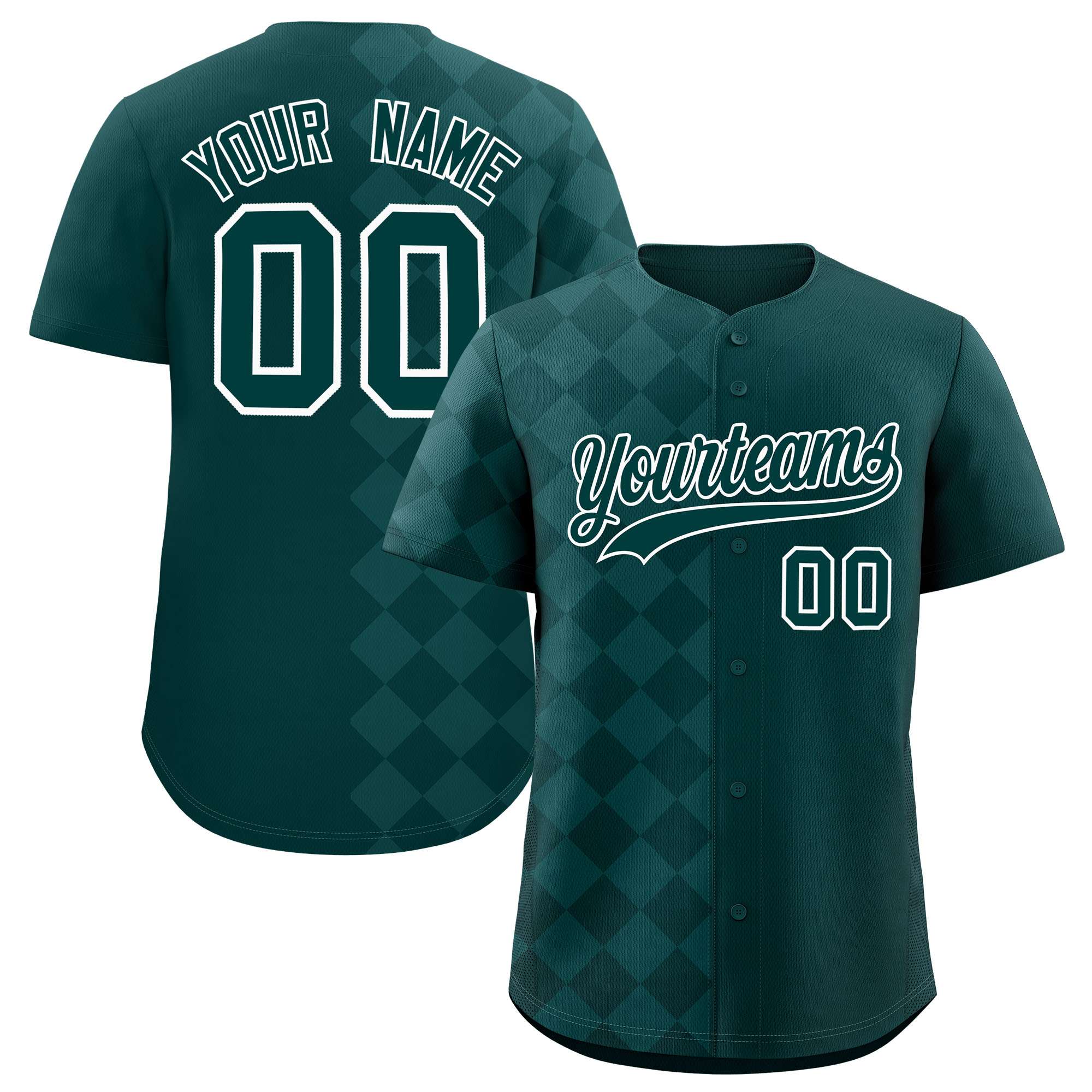 Custom Midnight Green Rhombus Design Authentic Baseball Jersey