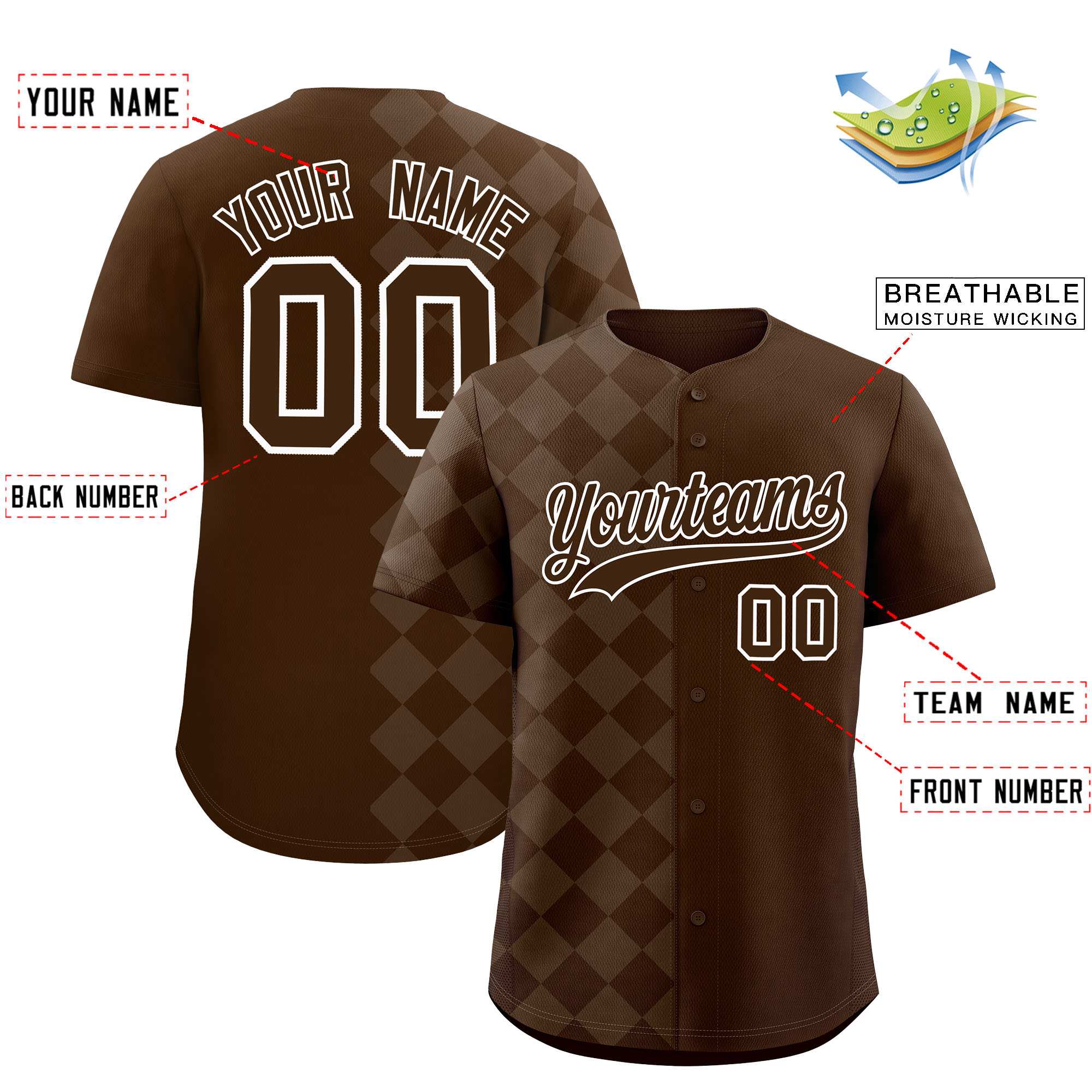 Custom Brown Rhombus Design Authentic Baseball Jersey