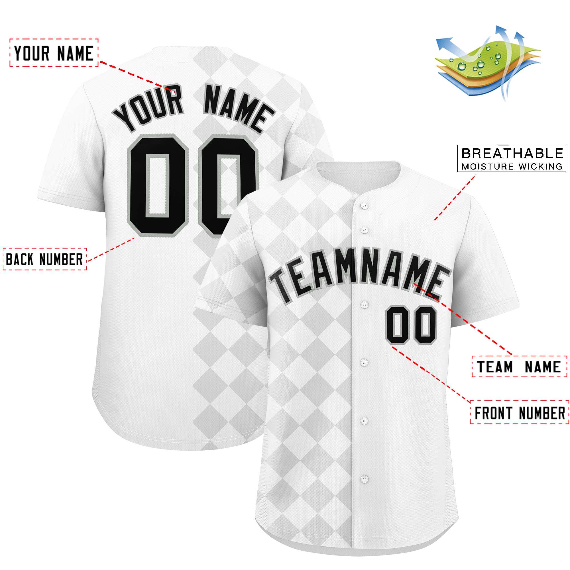 Custom White Rhombus Design Authentic Baseball Jersey