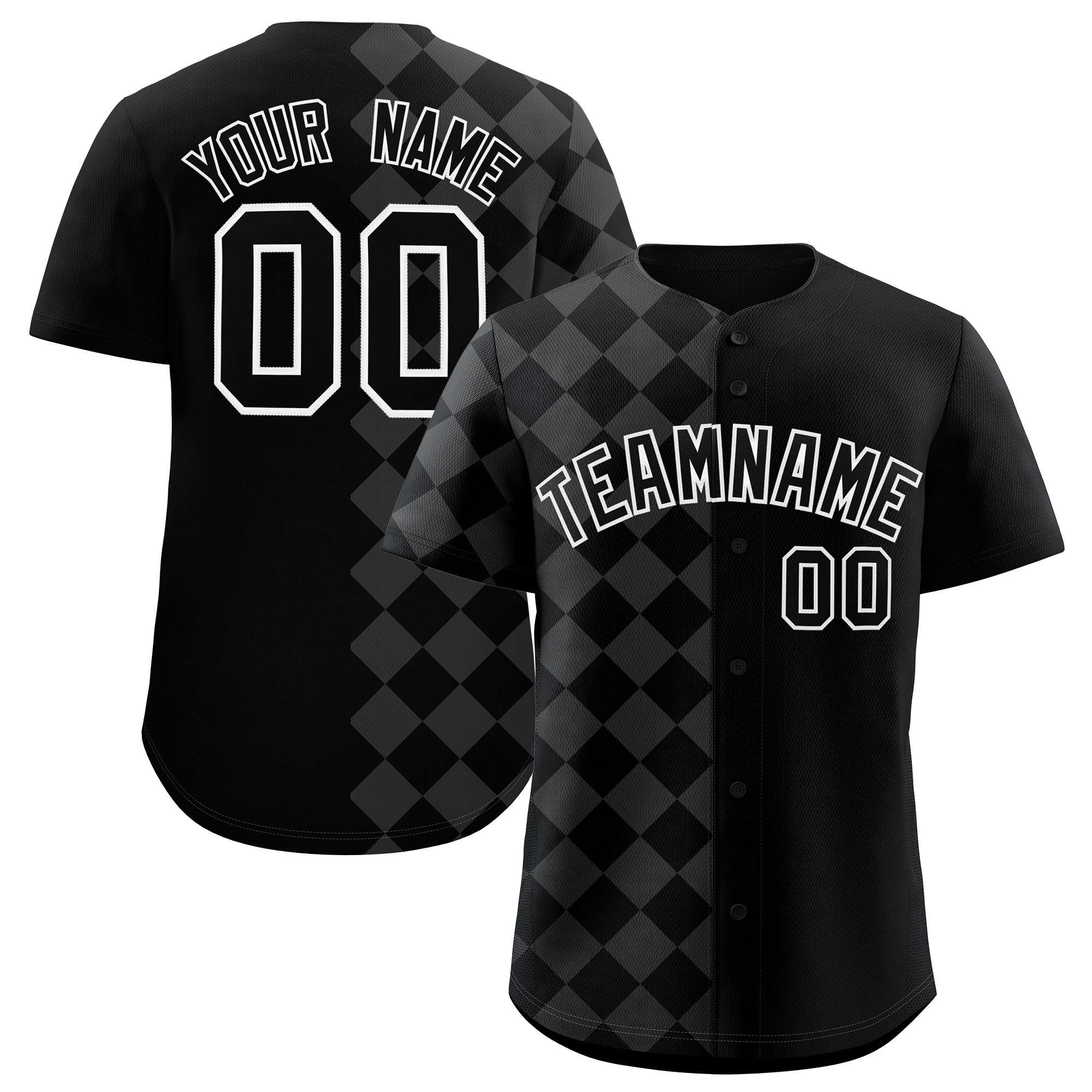 Custom Black Rhombus Design Authentic Baseball Jersey