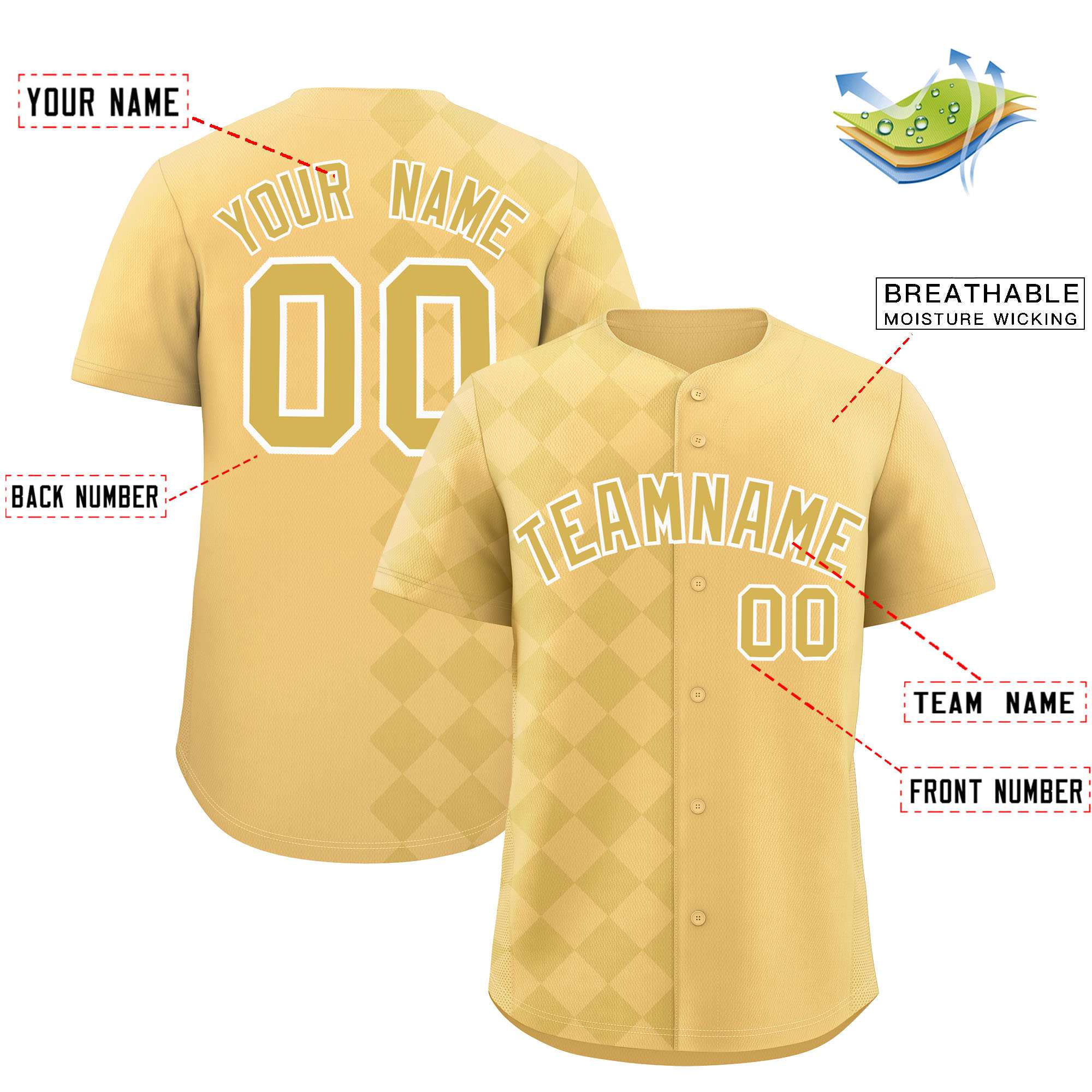 Custom Khaki Rhombus Design Authentic Baseball Jersey