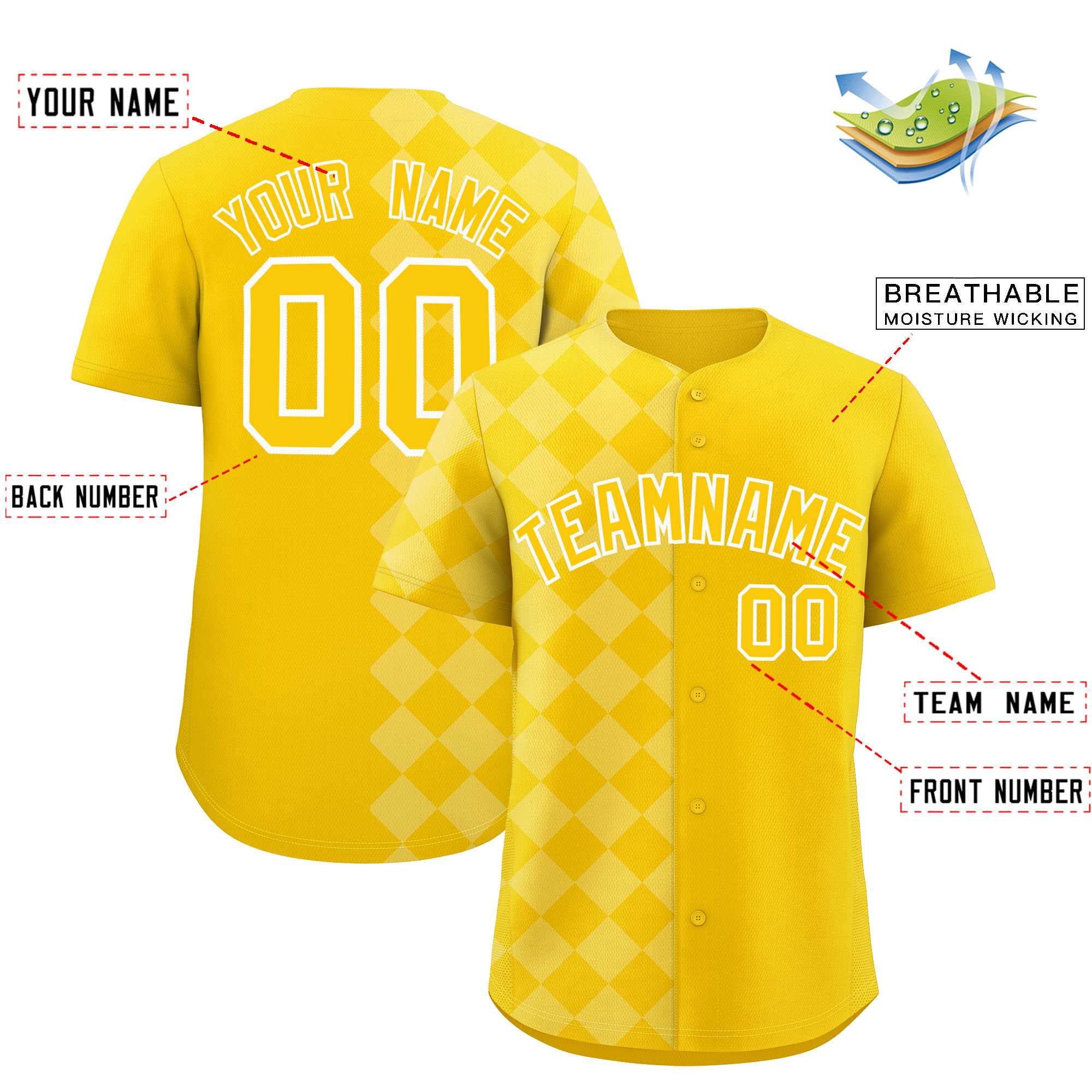 Custom Gold Rhombus Design Authentic Baseball Jersey