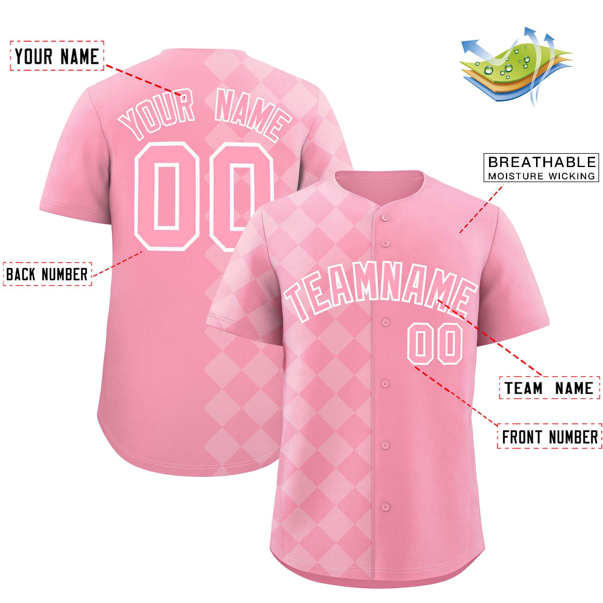 Custom Light Pink Rhombus Design Authentic Baseball Jersey