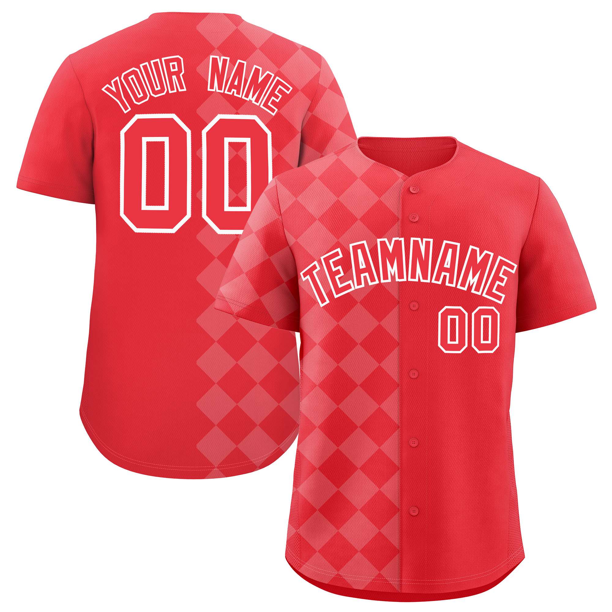 Custom Light Red Rhombus Design Authentic Baseball Jersey