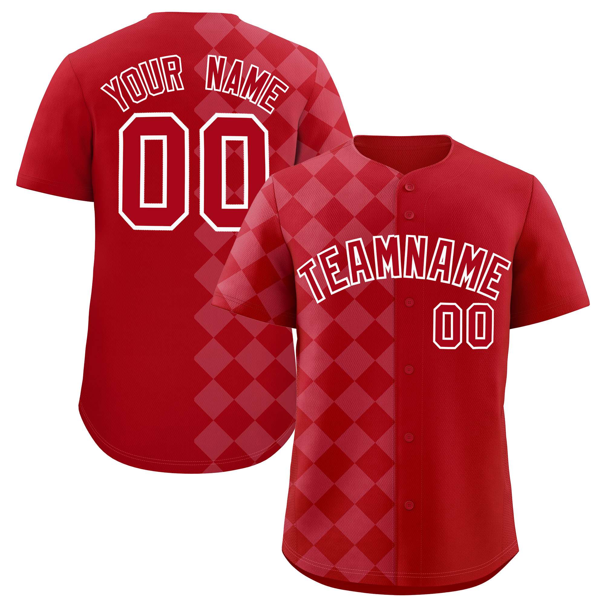 Custom Red Rhombus Design Authentic Baseball Jersey