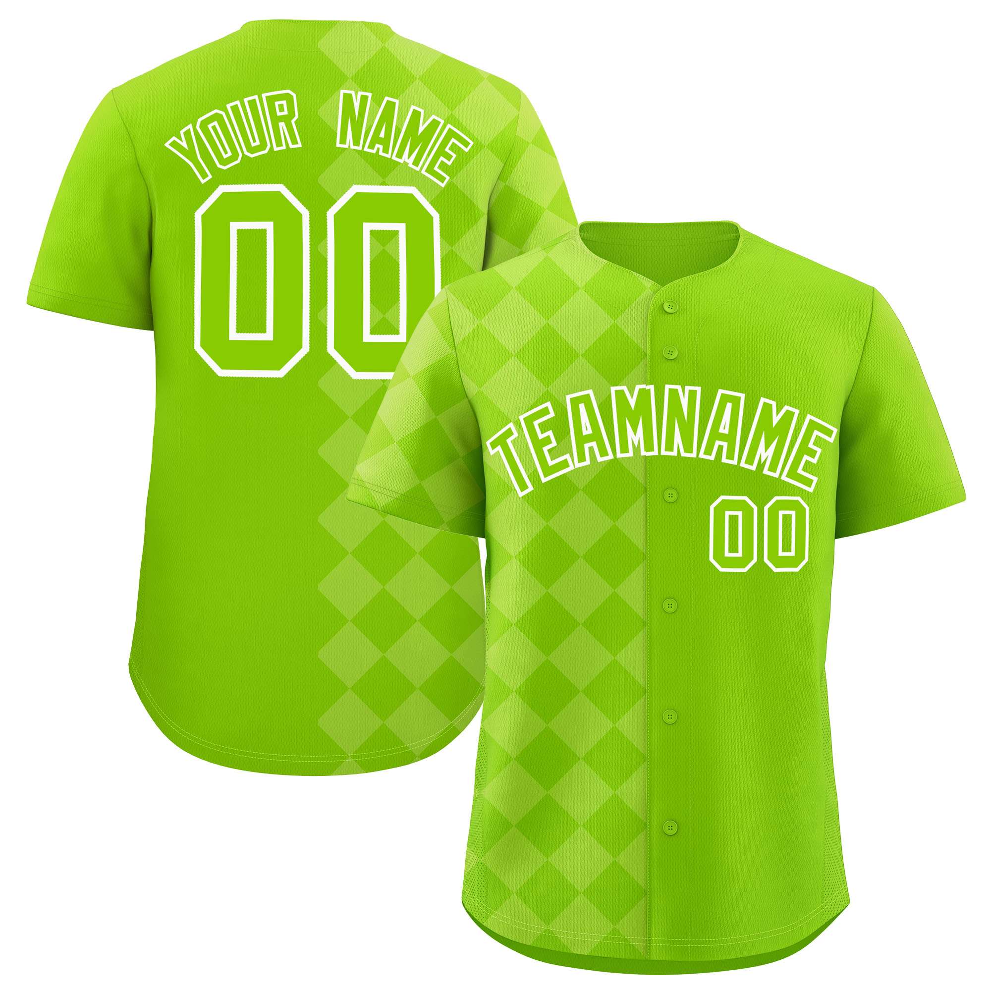 Custom Neon Green Rhombus Design Authentic Baseball Jersey