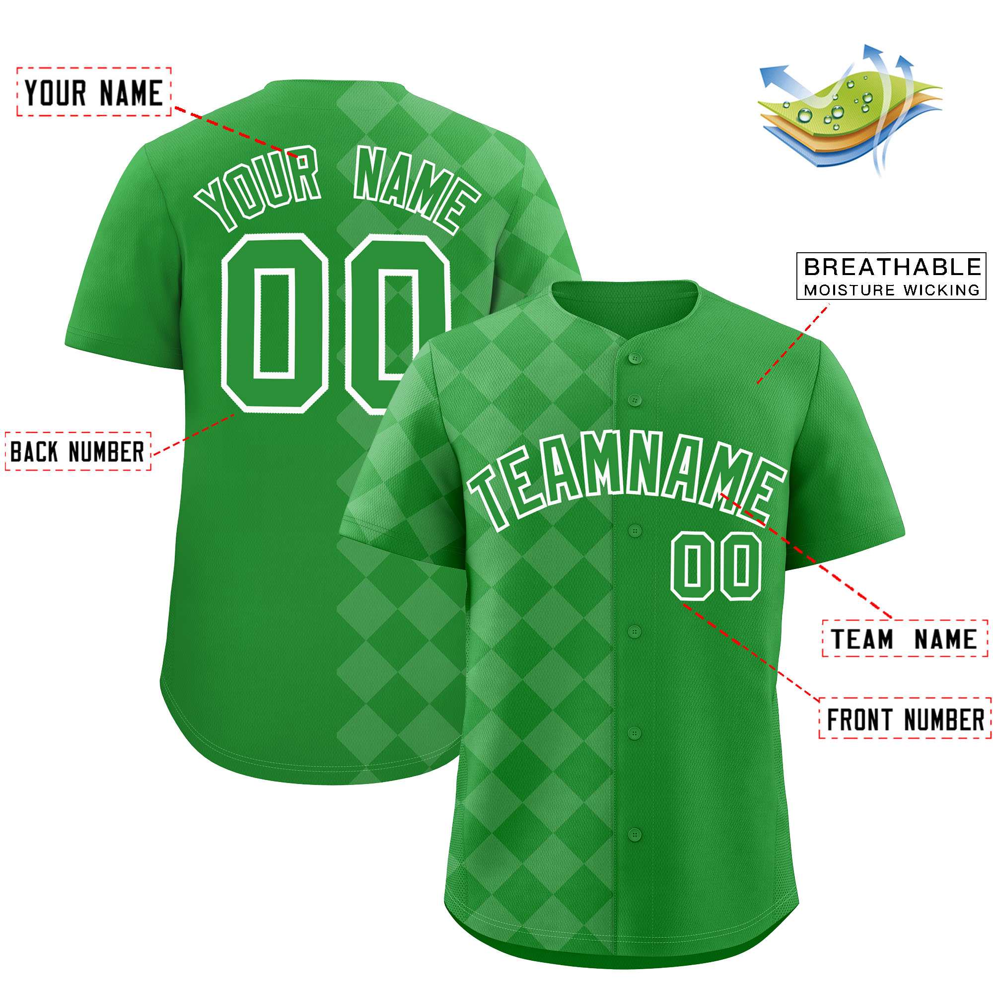 Custom Light Green Rhombus Design Authentic Baseball Jersey