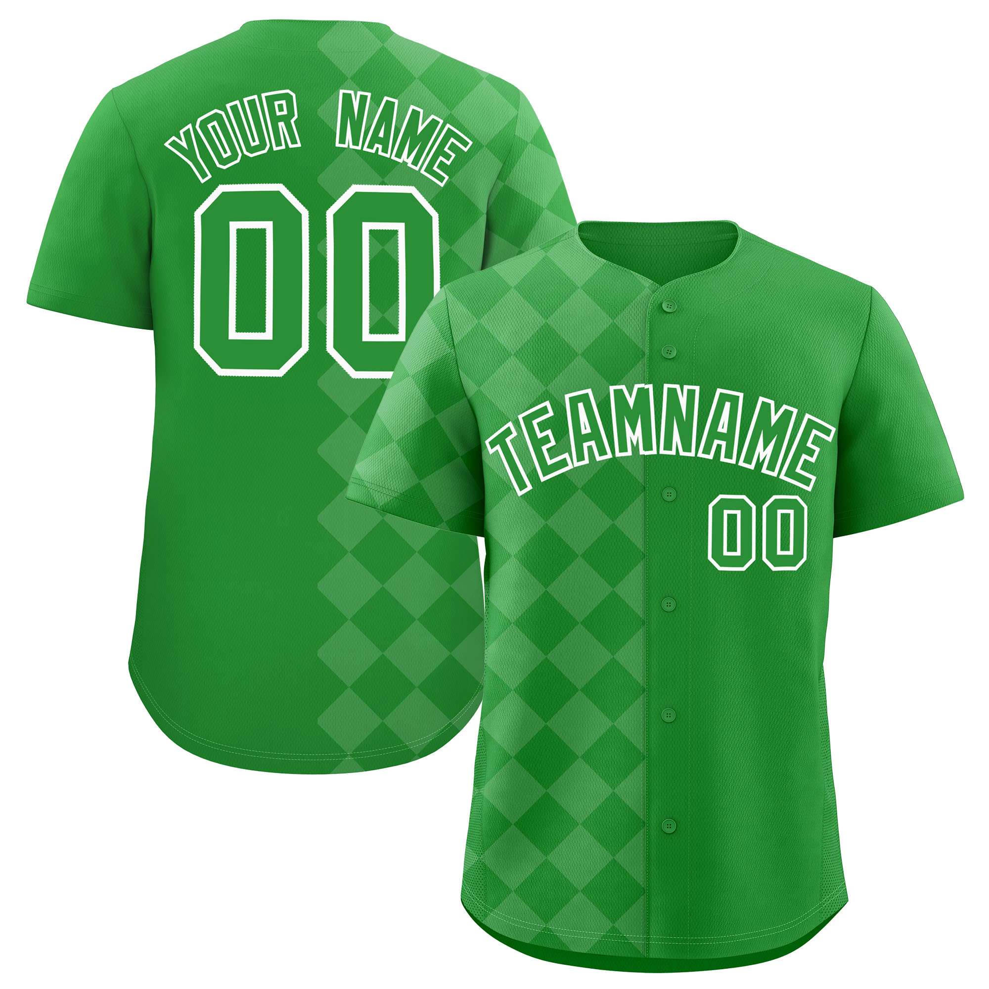 Custom Light Green Rhombus Design Authentic Baseball Jersey