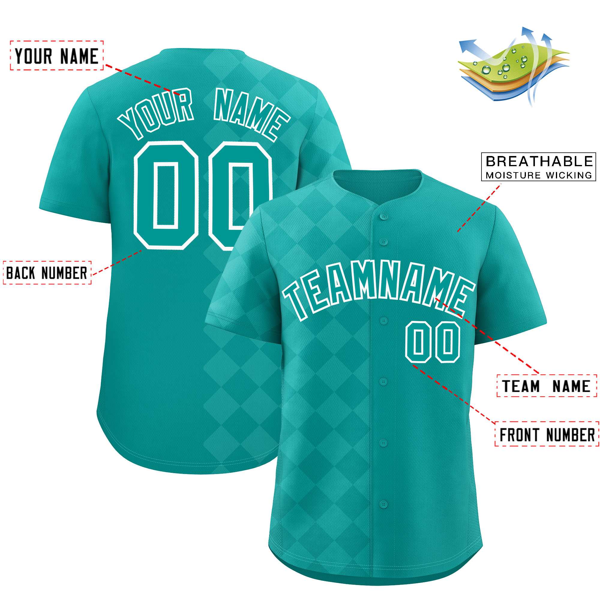 Custom Aqua Rhombus Design Authentic Baseball Jersey