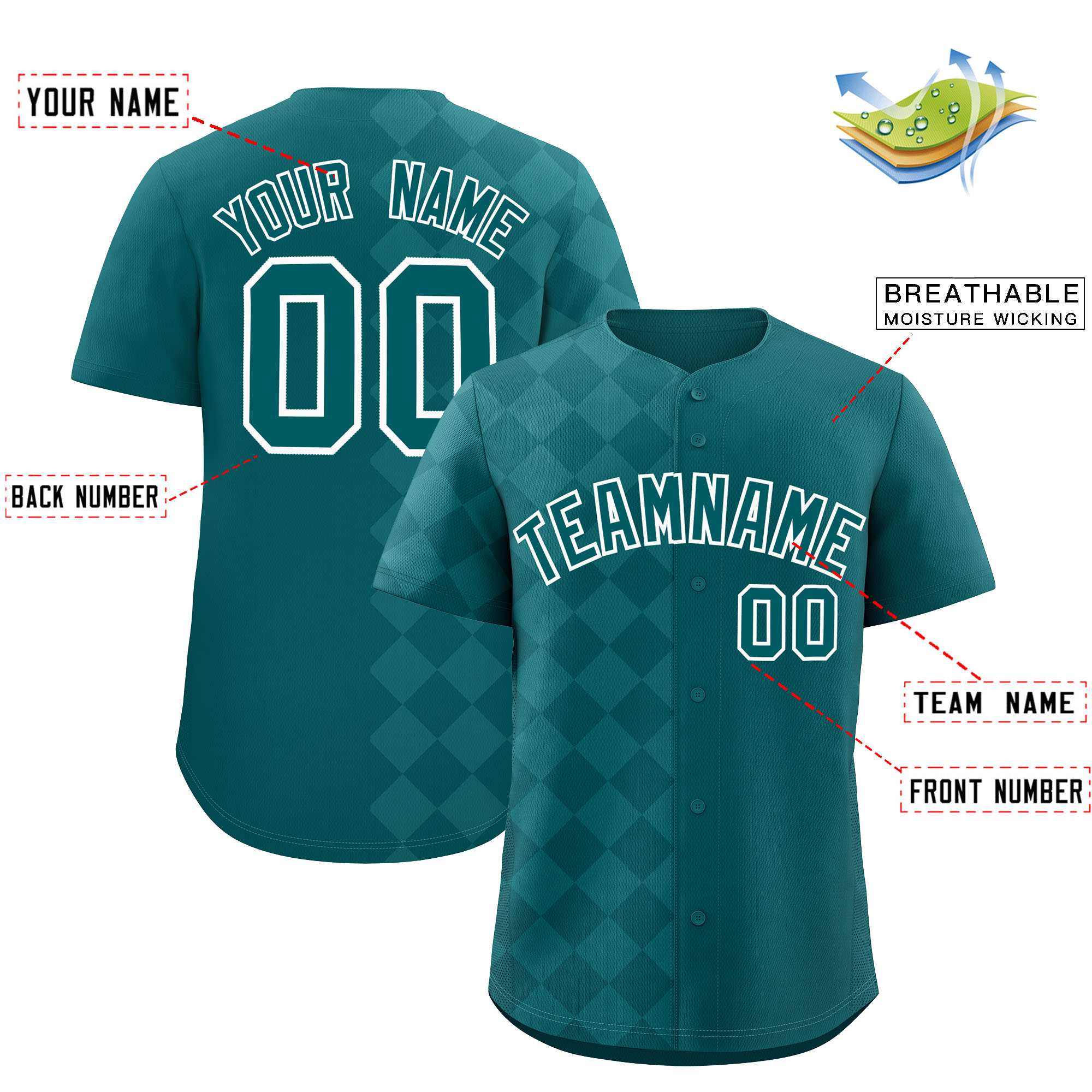 Custom Aqua Rhombus Design Authentic Baseball Jersey