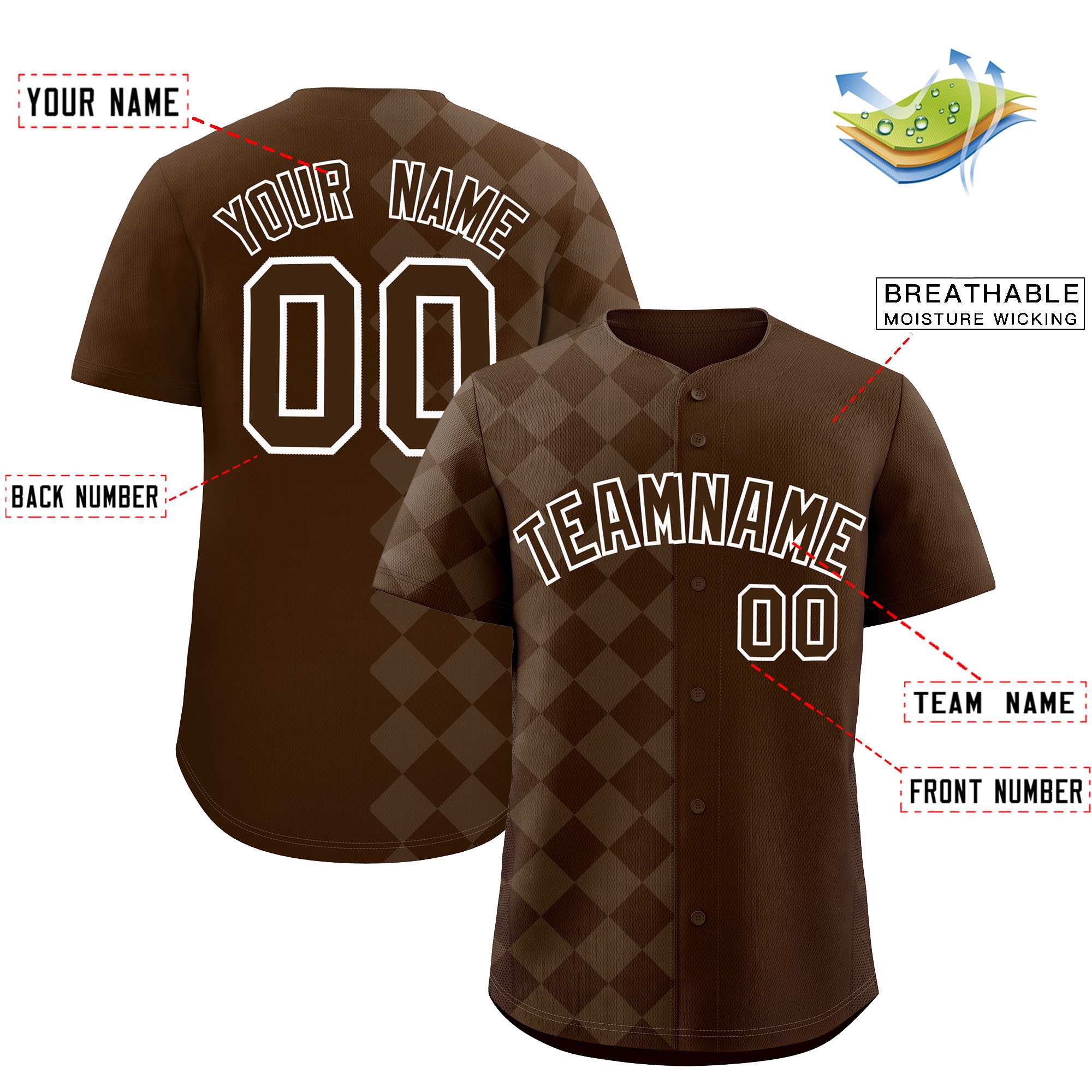 Custom Brown Rhombus Design Authentic Baseball Jersey