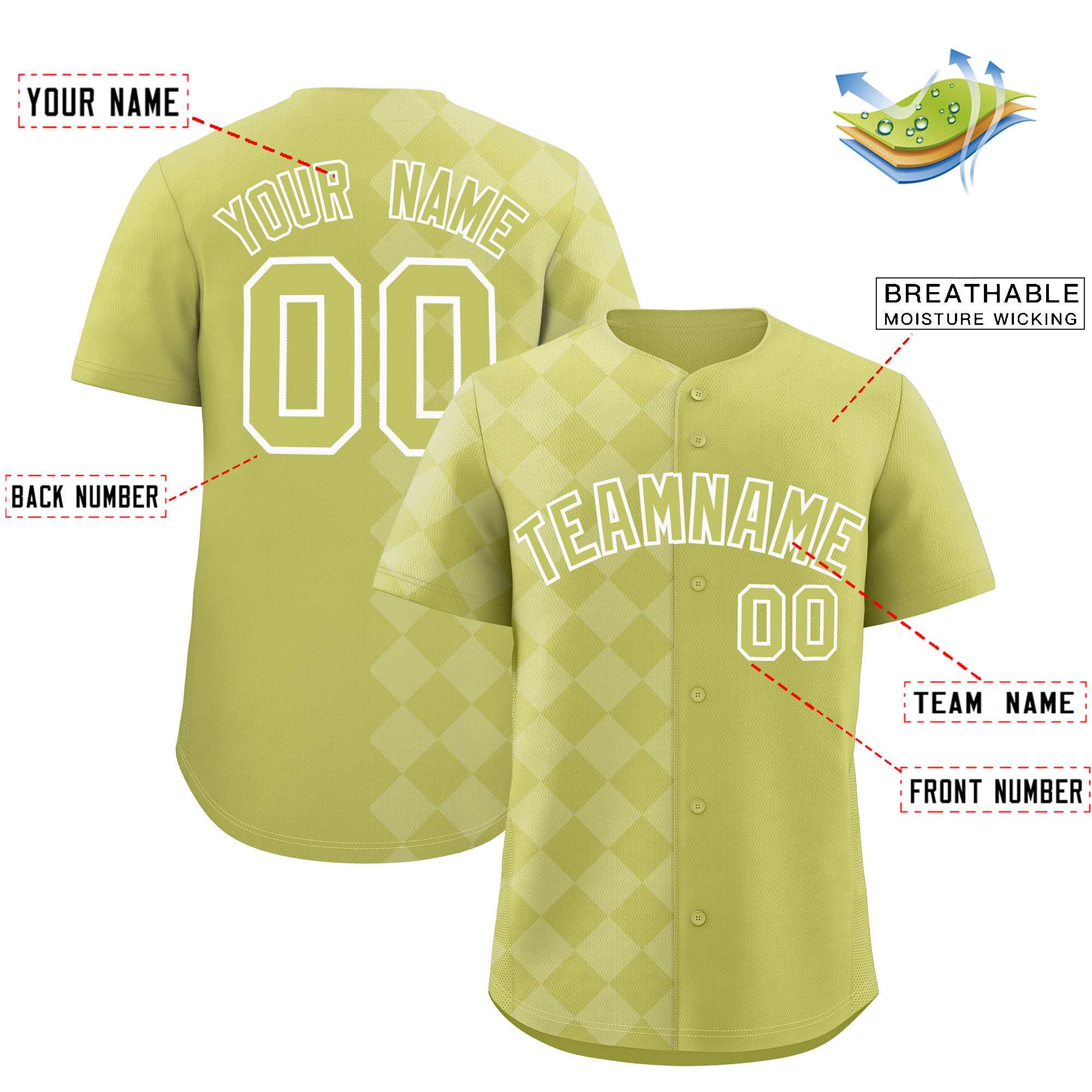 Custom Champagne Rhombus Design Authentic Baseball Jersey