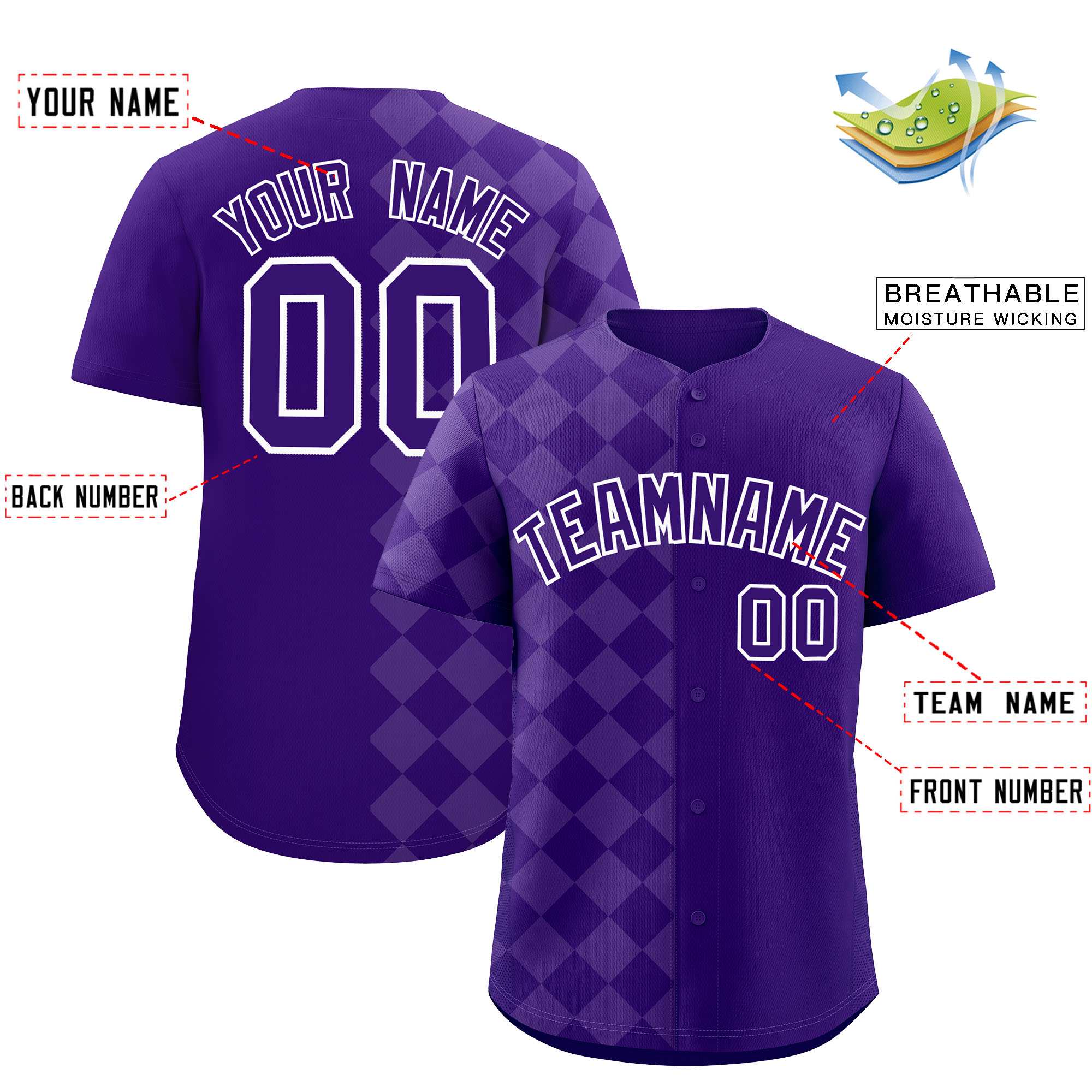 Custom Purple Rhombus Design Authentic Baseball Jersey