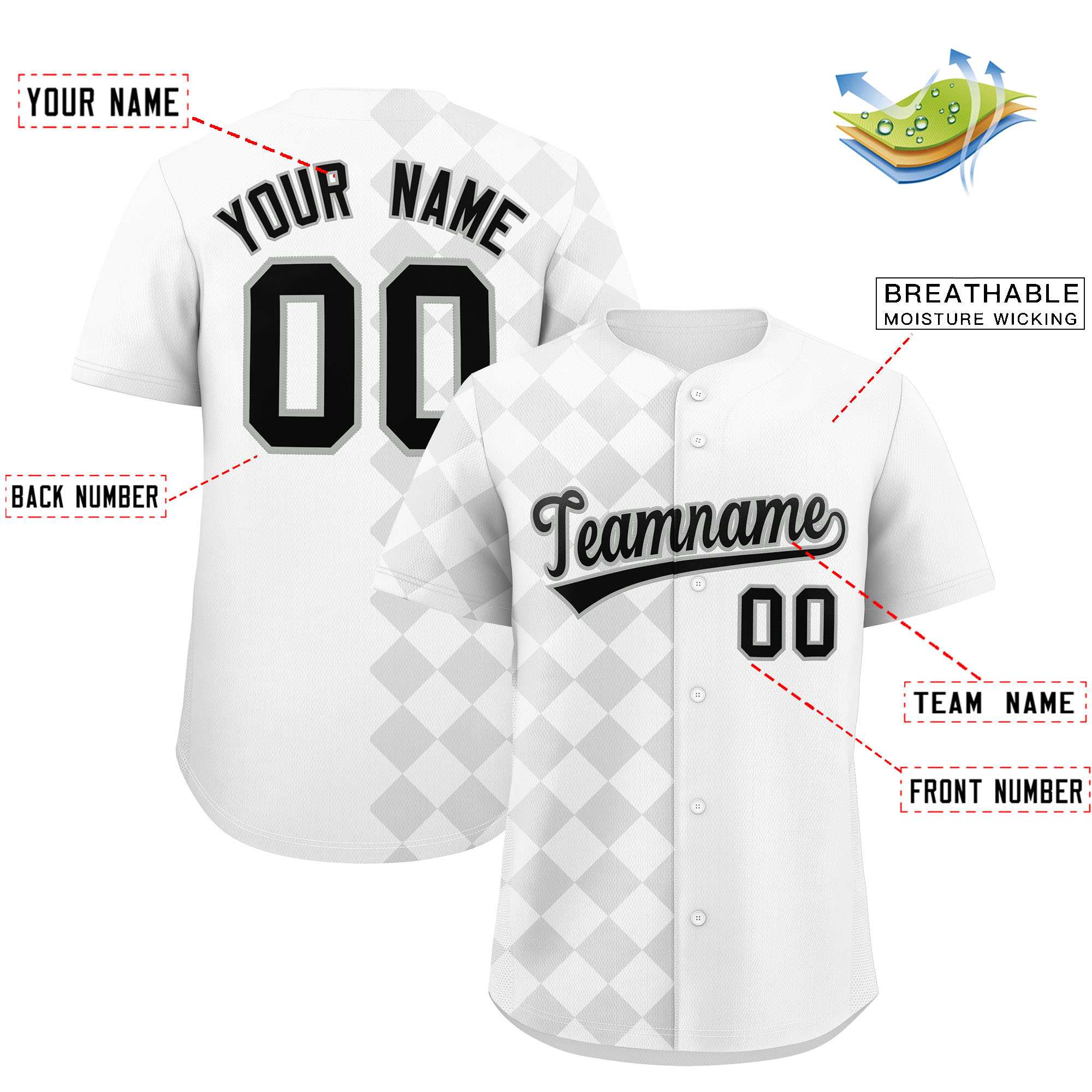 Custom White Rhombus Design Authentic Baseball Jersey