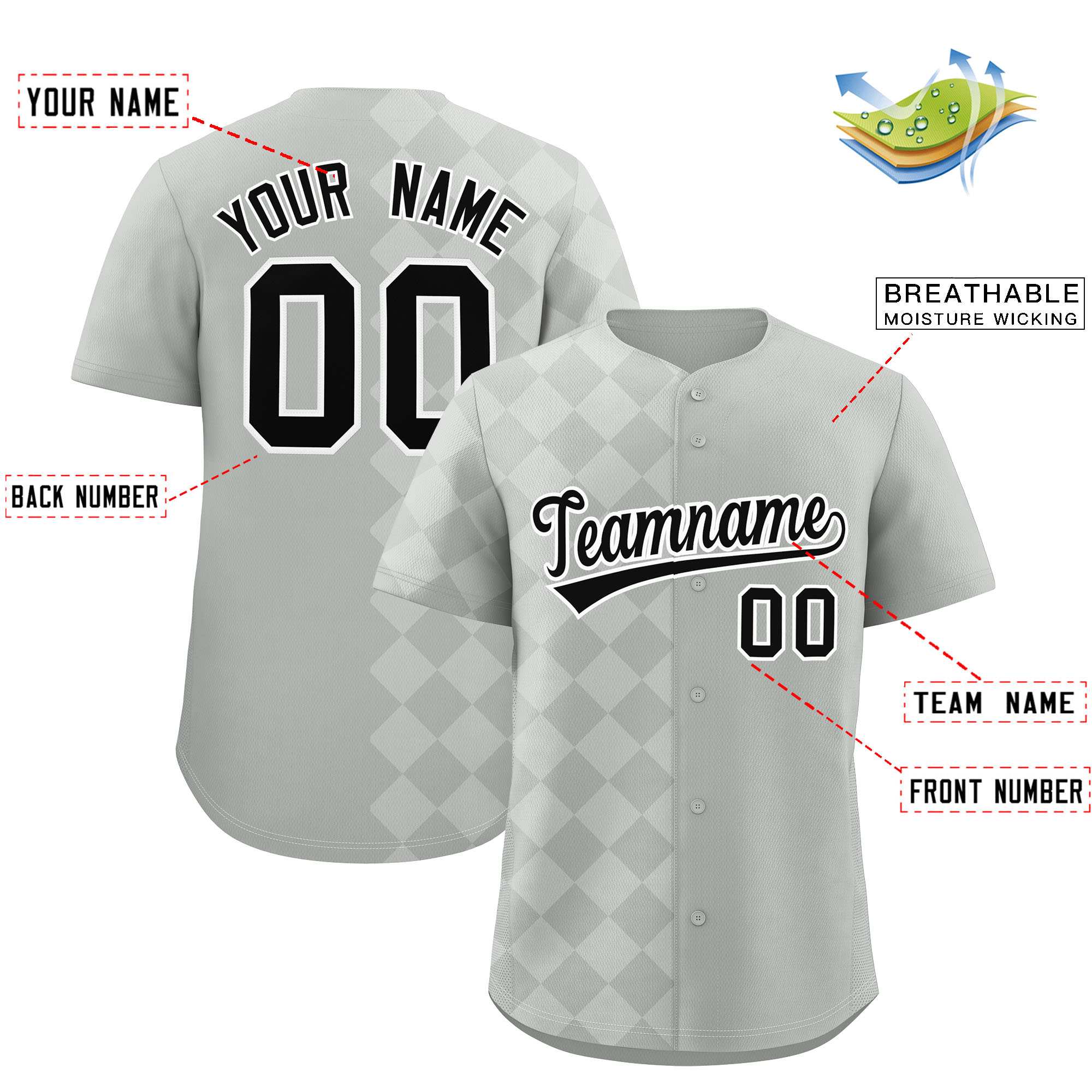 Custom Gray Rhombus Design Authentic Baseball Jersey