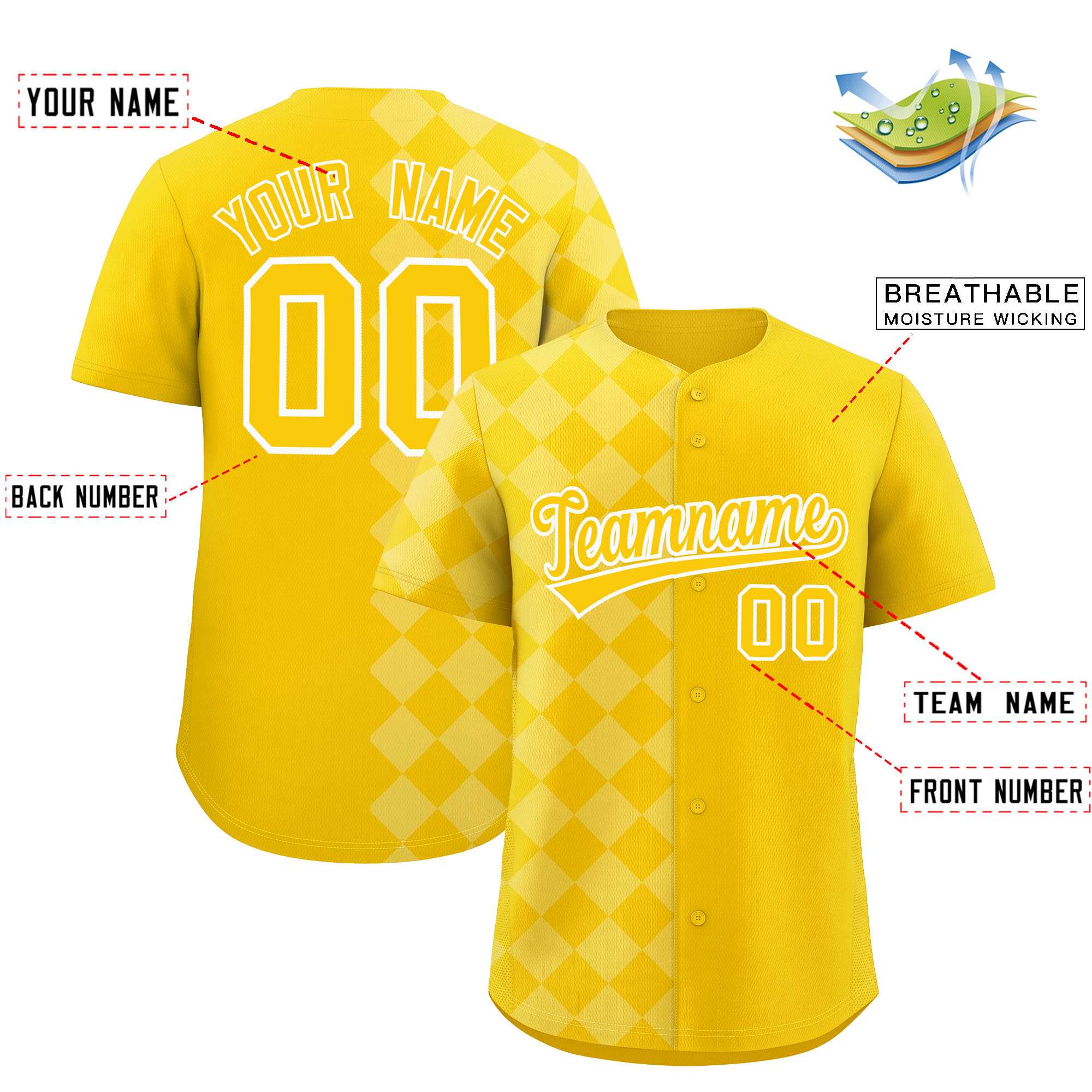 Custom Gold Rhombus Design Authentic Baseball Jersey