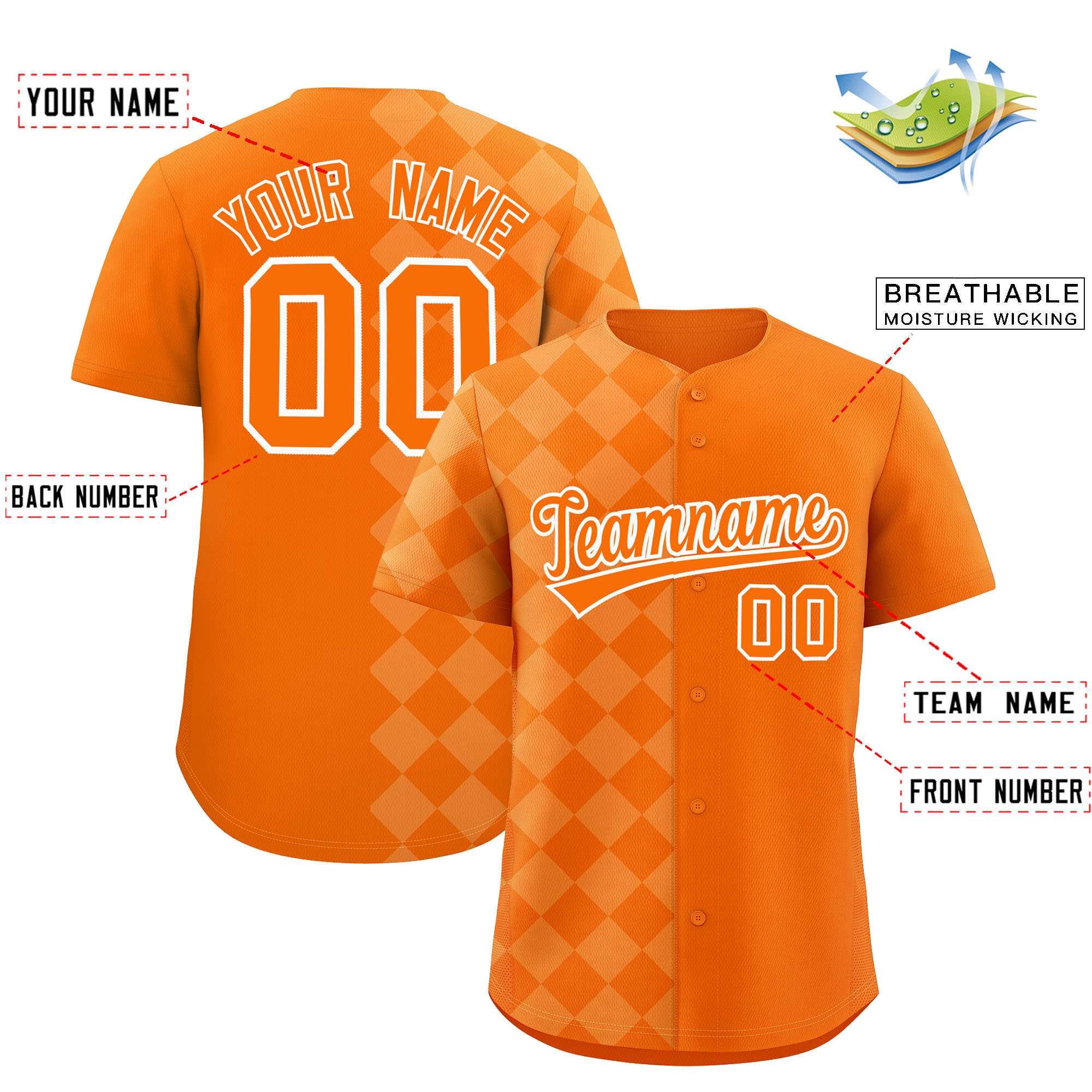 Custom Orange Rhombus Design Authentic Baseball Jersey